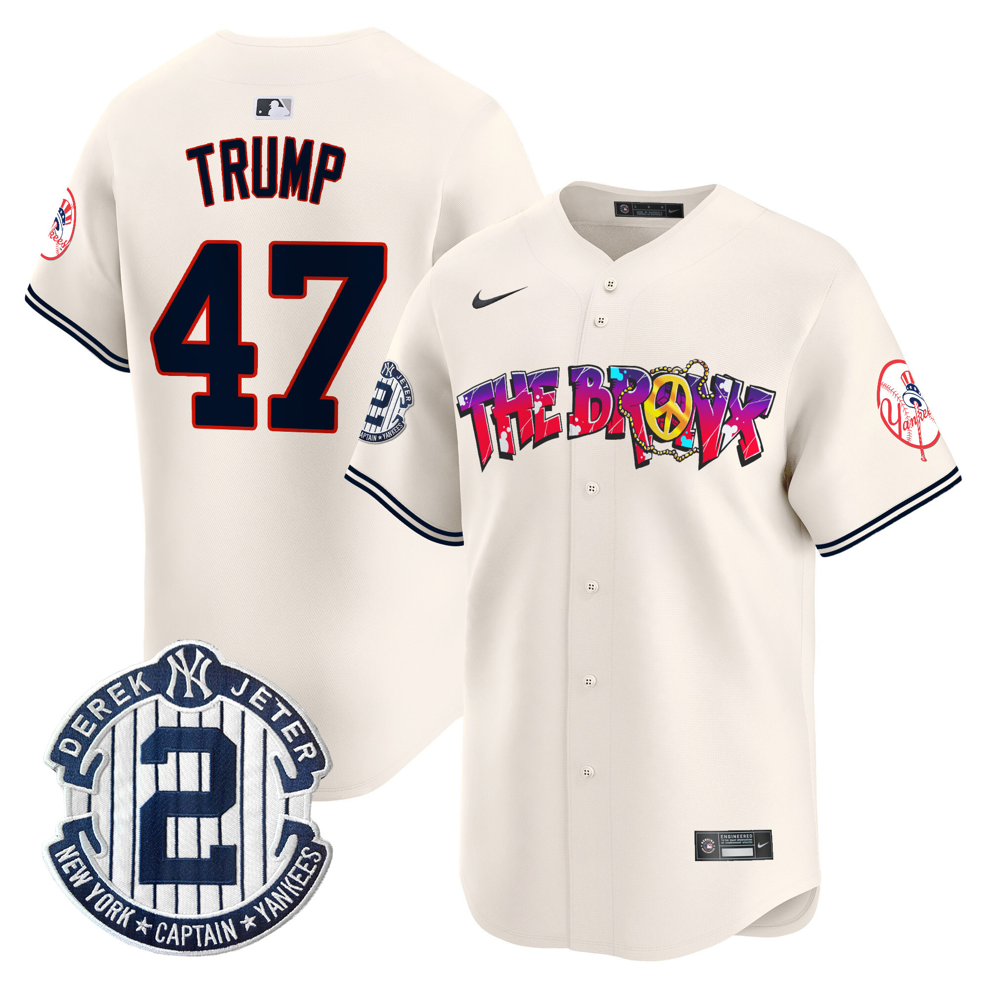 Men's Donald Trump New York Yankees The Bronx Graffiti Vapor Premier Limited Cream Jersey V7 - All Stitched