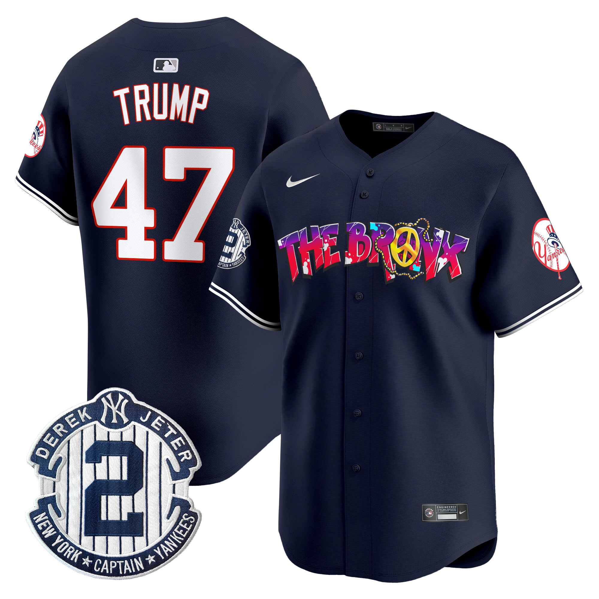 Men's Donald Trump New York Yankees The Bronx Graffiti Vapor Premier Limited Navy Jersey V7 - All Stitched