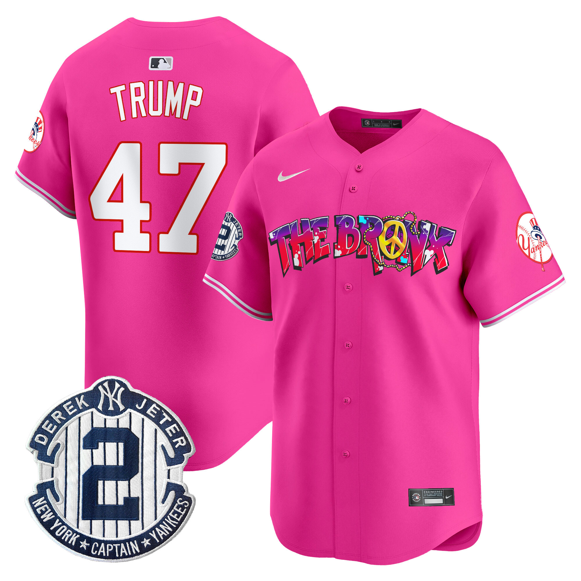 Men's Donald Trump New York Yankees The Bronx Graffiti Vapor Premier Limited Pink Jersey V7 - All Stitched