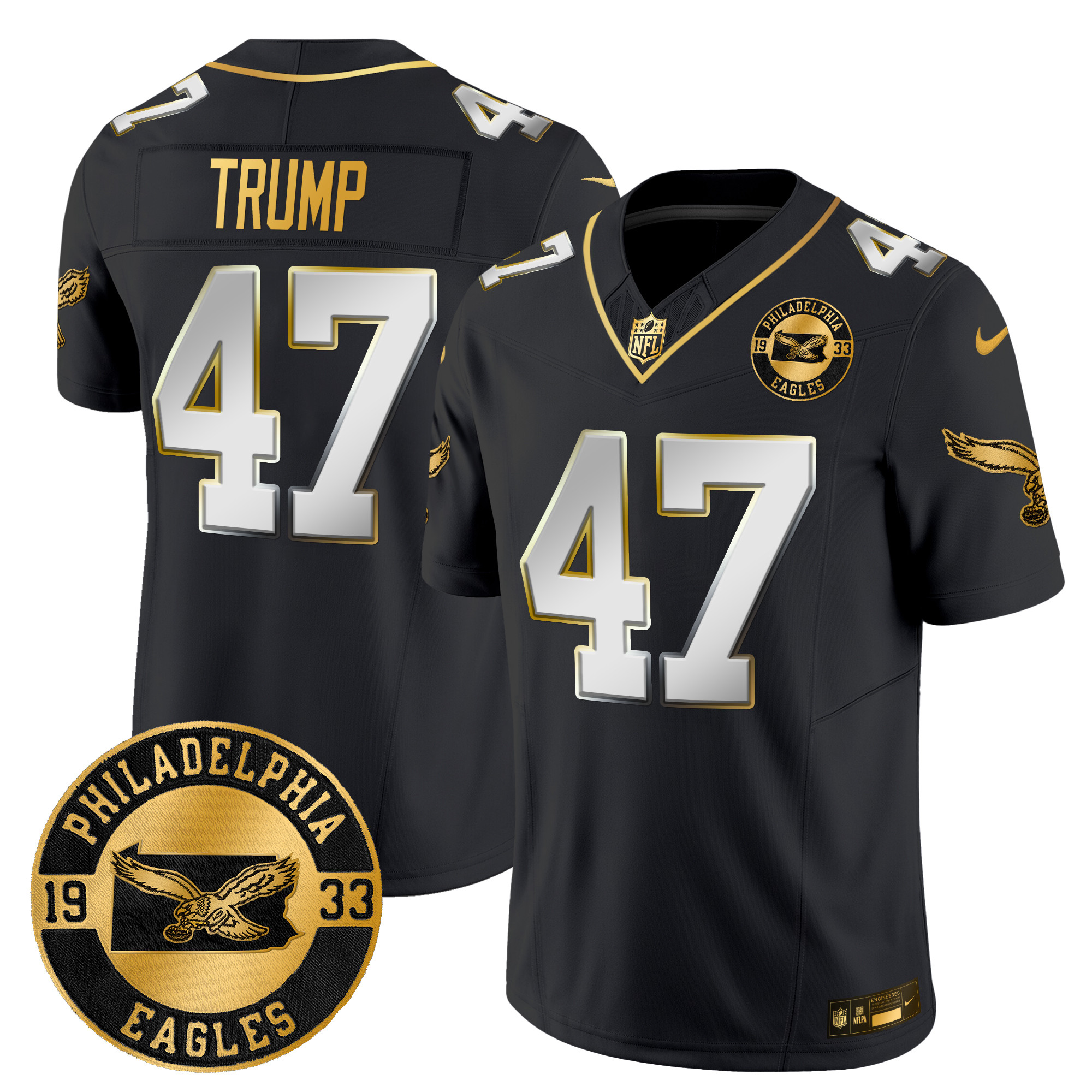 Men's Donald Trump Philadelphia Eagles 2024 Throwback Gold Vapor Limited Black Limited Jersey - All Stitched