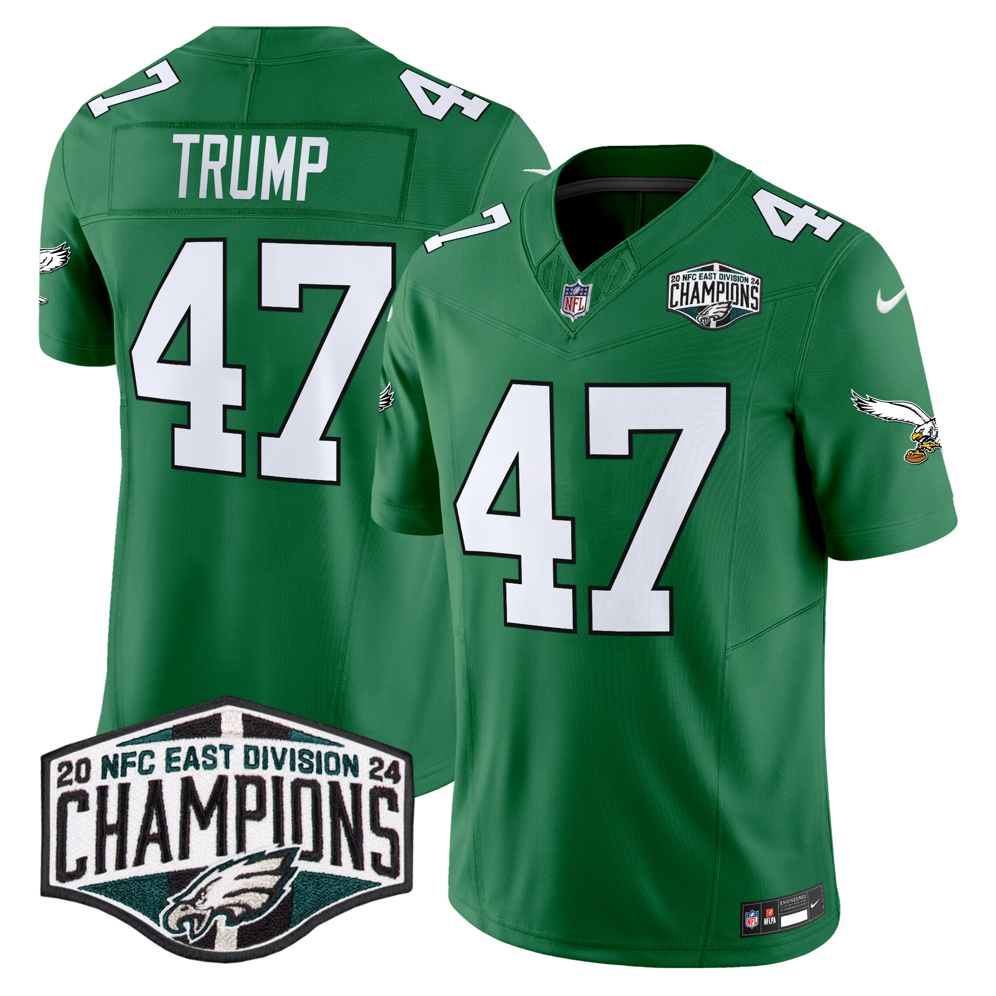 Men's Donald Trump Philadelphia Eagles Kelly Green 2024 NFC East Division Champions Vapor Limited Kelly Green Jersey - All Stitched