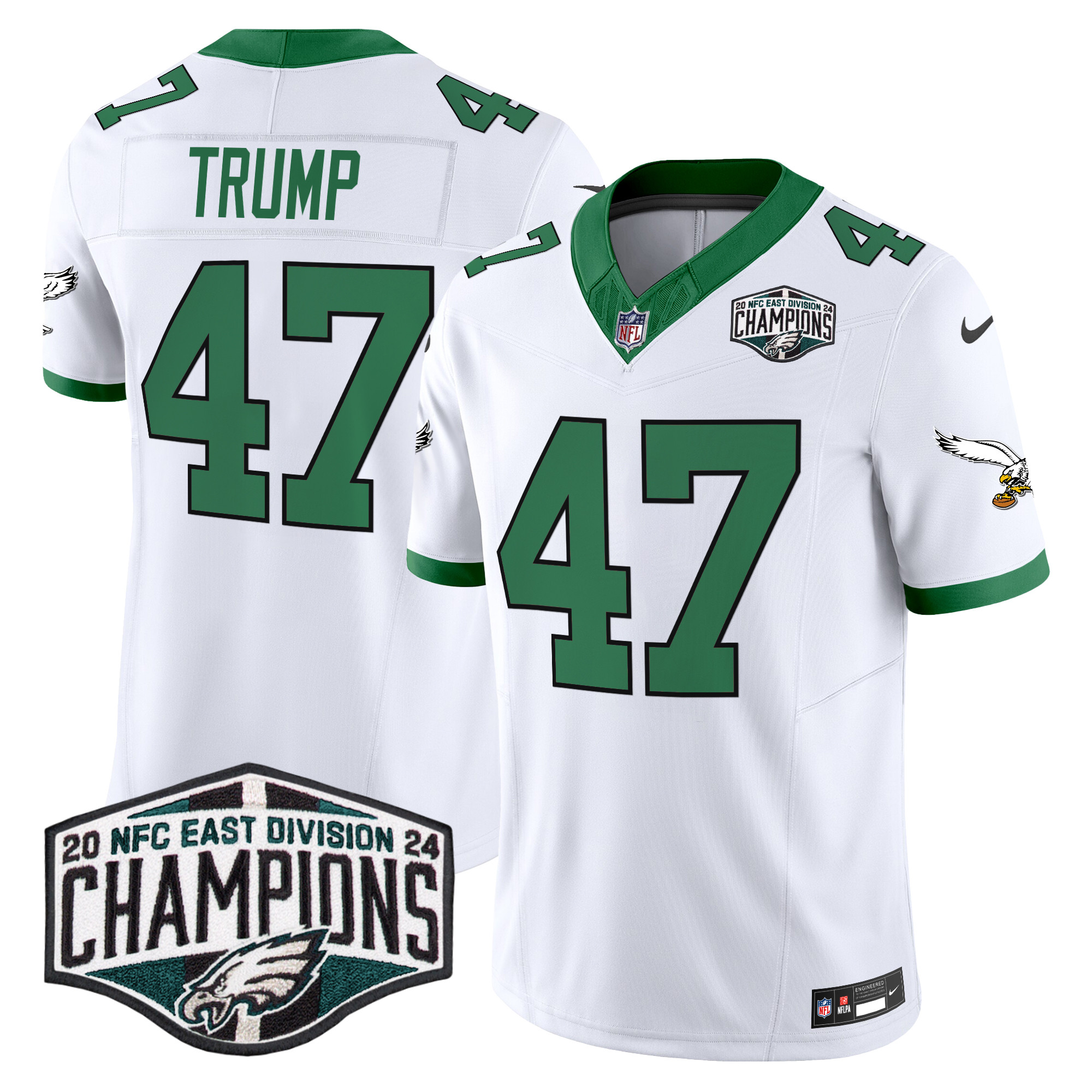 Men's Donald Trump Philadelphia Eagles Kelly Green 2024 NFC East Division Champions Vapor Limited Kelly White Jersey - All Stitched