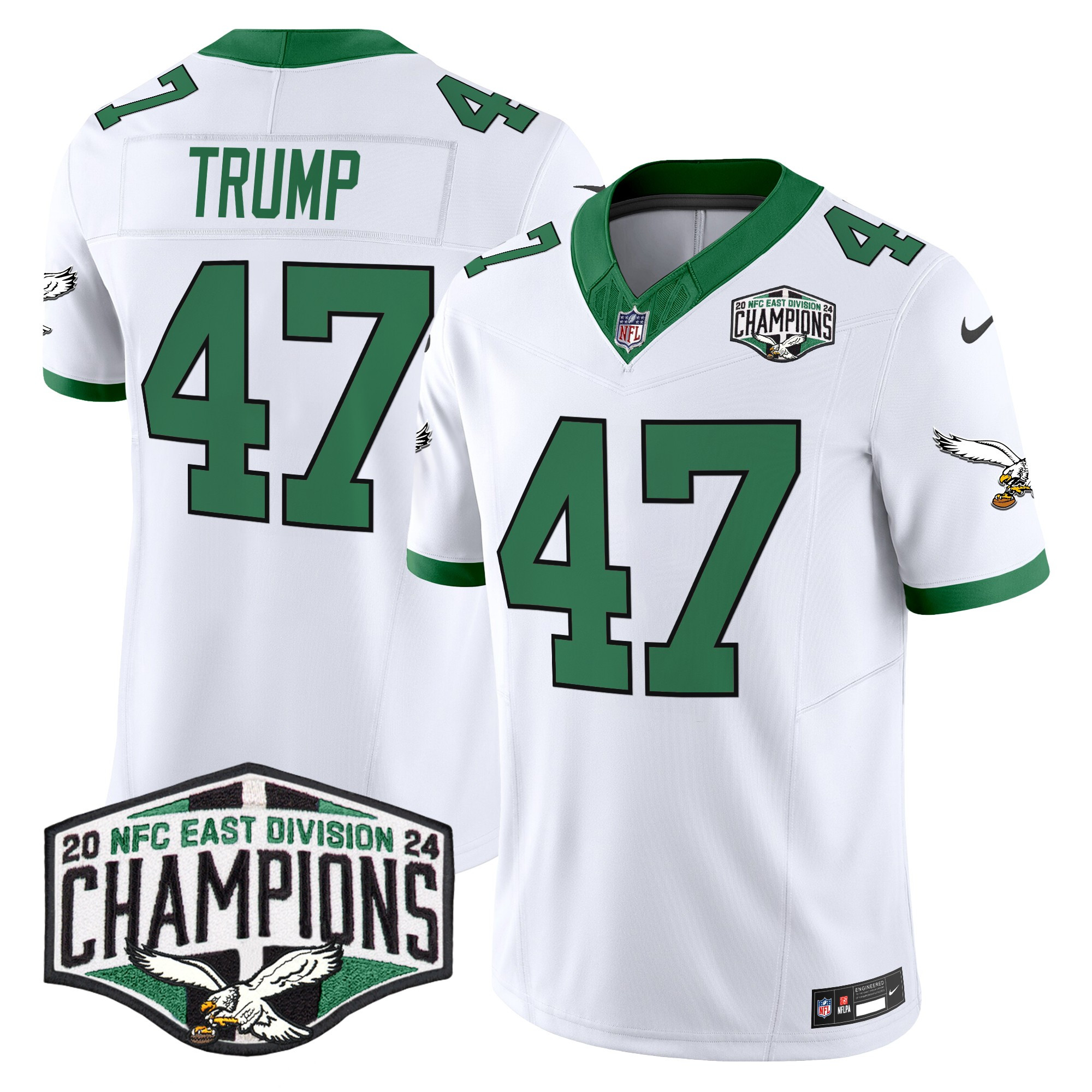 Men's Donald Trump Philadelphia Eagles Kelly Green 2024 NFC East Division Champions Vapor Limited Kelly White Jersey - All Stitched
