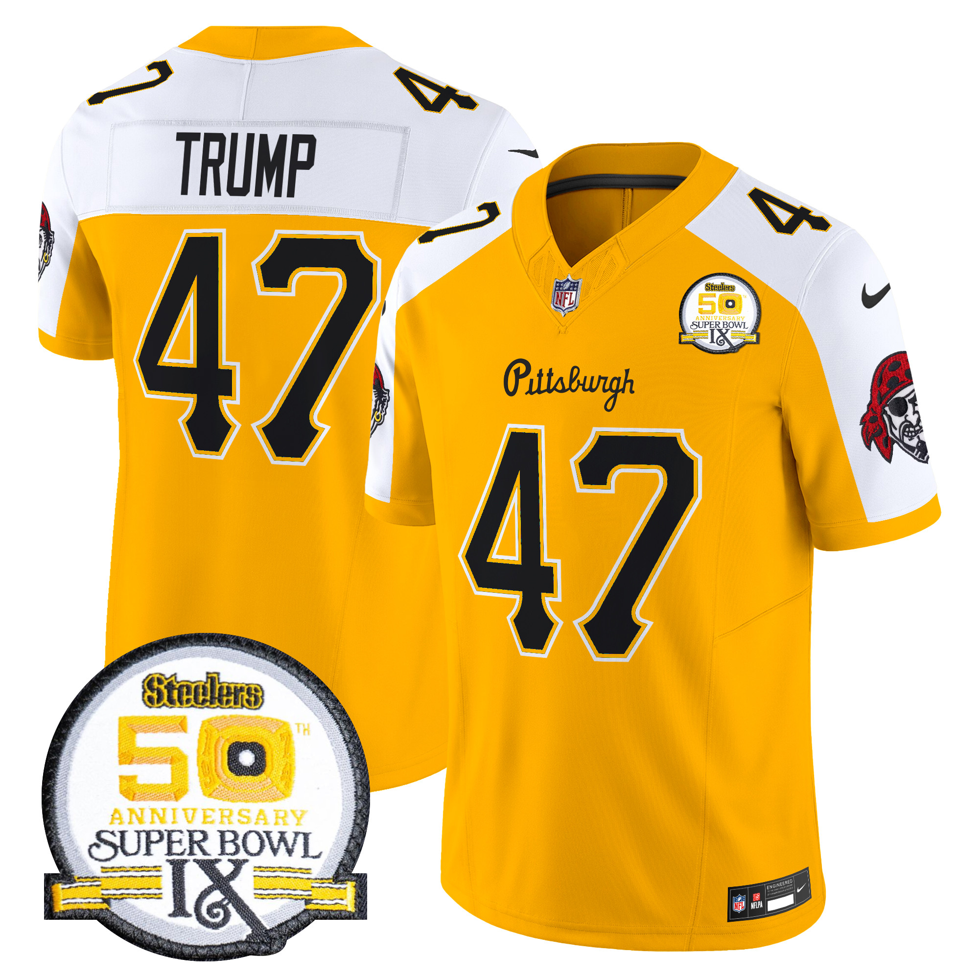 Men's Donald Trump Pittsburgh Steelers 2024 Vapor Limited Gold Alternate Jersey - All Stitched