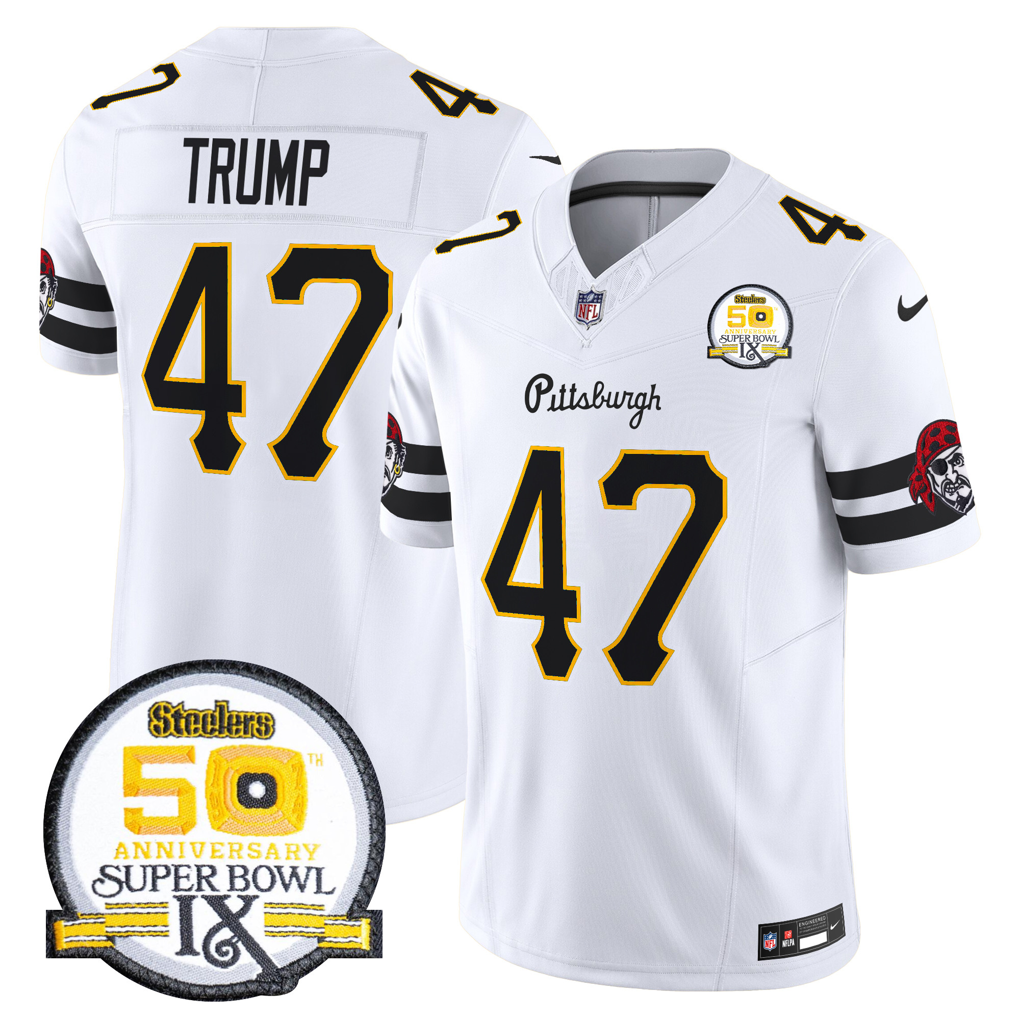 Men's Donald Trump Pittsburgh Steelers 2024 Vapor Limited White Jersey - All Stitched