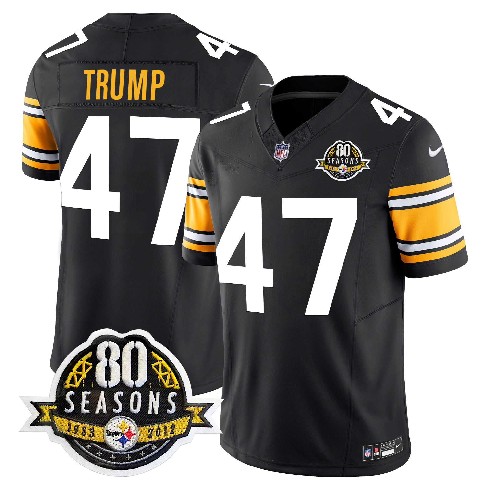 Men's Donald Trump Pittsburgh Steelers 80th Anniversary Patch Vapor Limited 1975 Throwback Jersey - All Stitched