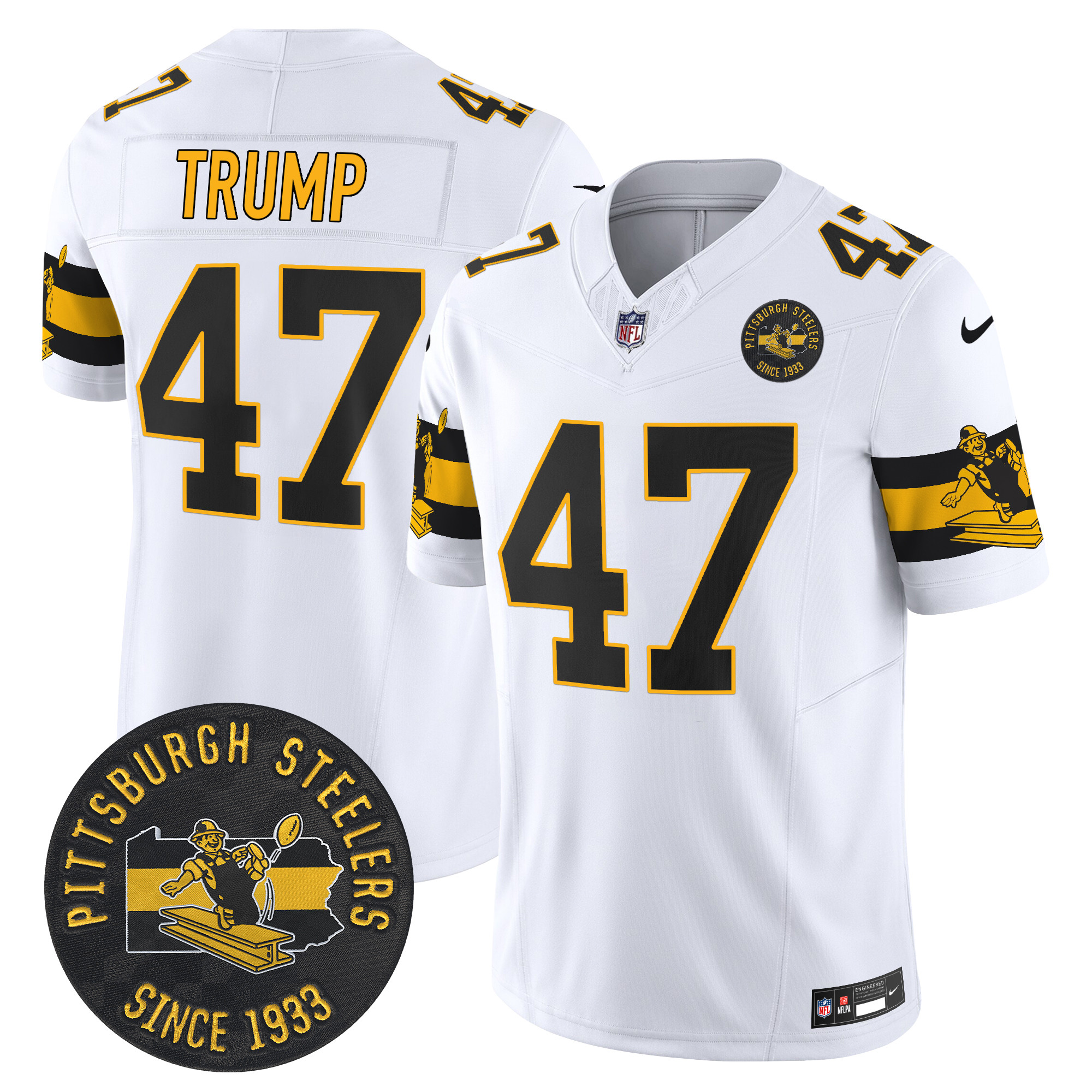 Men's Donald Trump Pittsburgh Steelers Throwback 1933 Patch Vapor Limited White Jersey - All Stitched