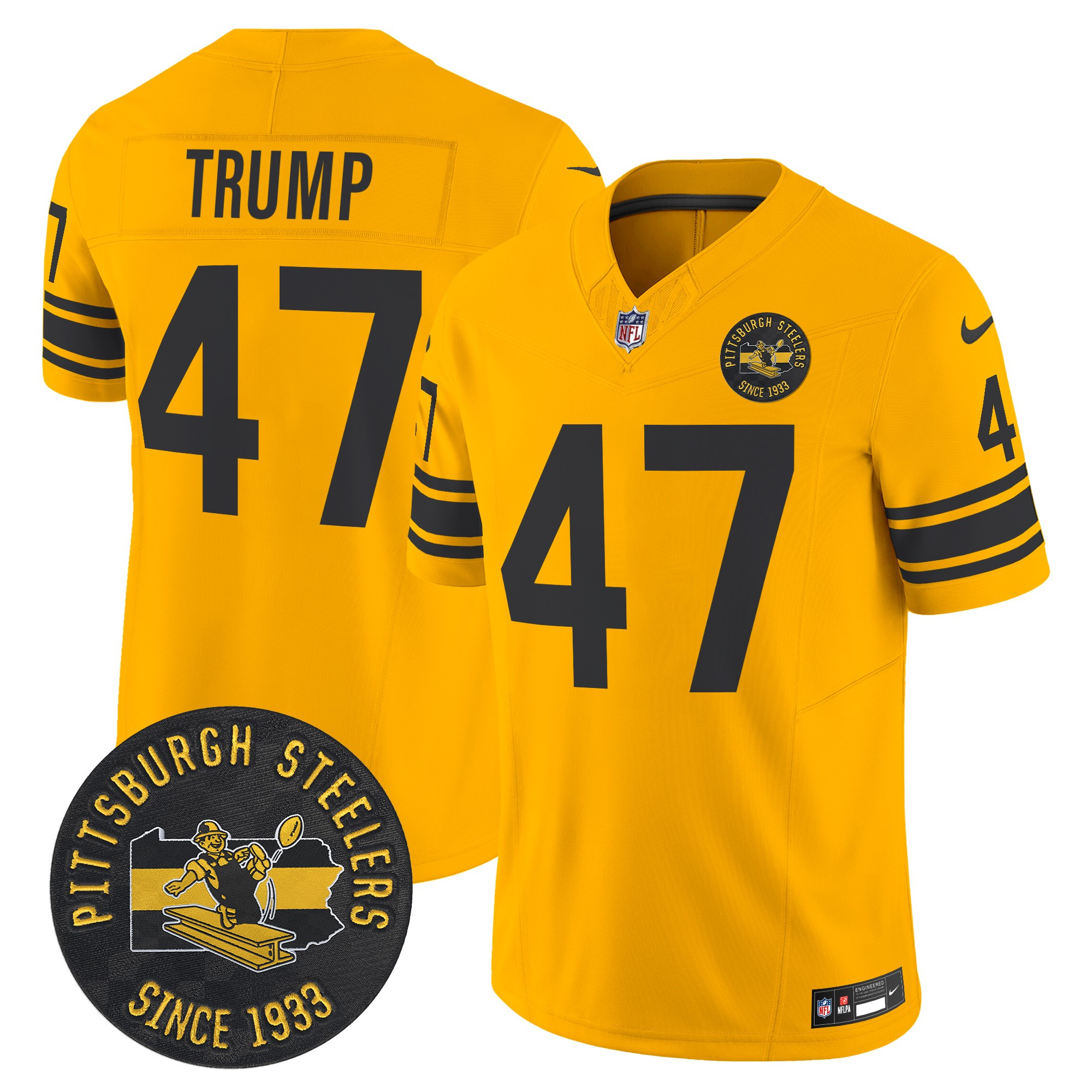 Men's Donald Trump Pittsburgh Steelers Throwback 1962 Vapor Limited Gold Jersey - All Stitched