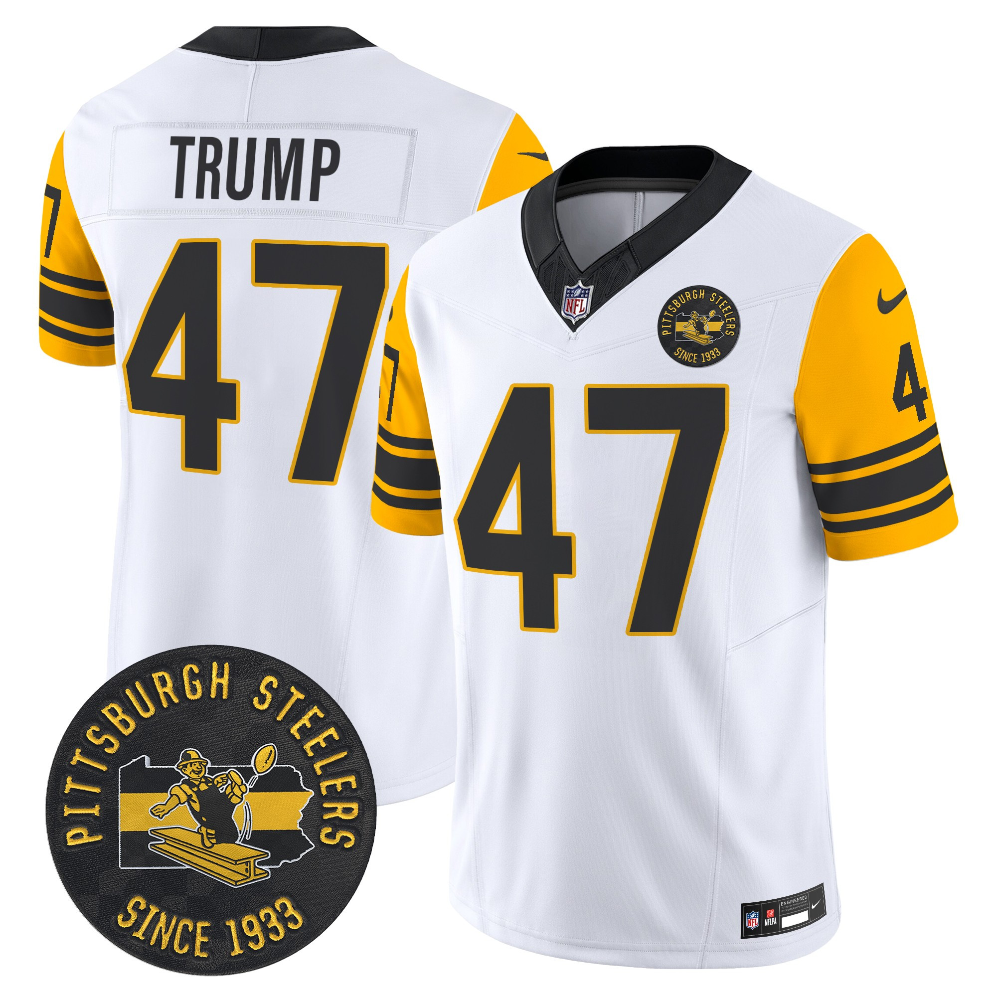 Men's Donald Trump Pittsburgh Steelers Throwback 1962 Vapor Limited White Jersey - All Stitched