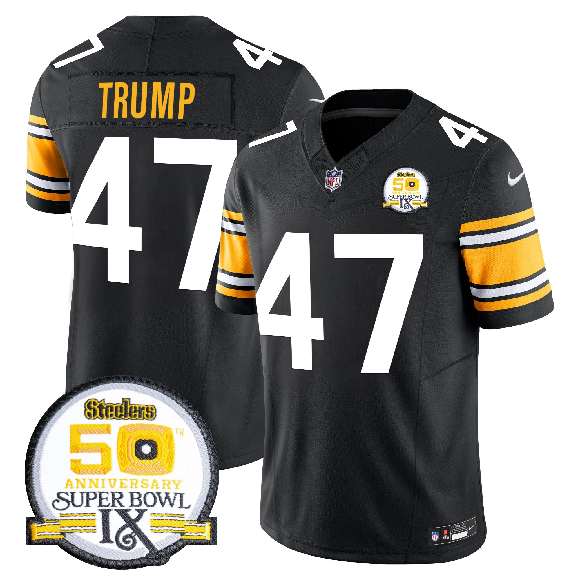 Men's Donald Trump Pittsburgh Steelers Throwback 2024 Vapor Limited 1975 Throwback Jersey - All Stitched