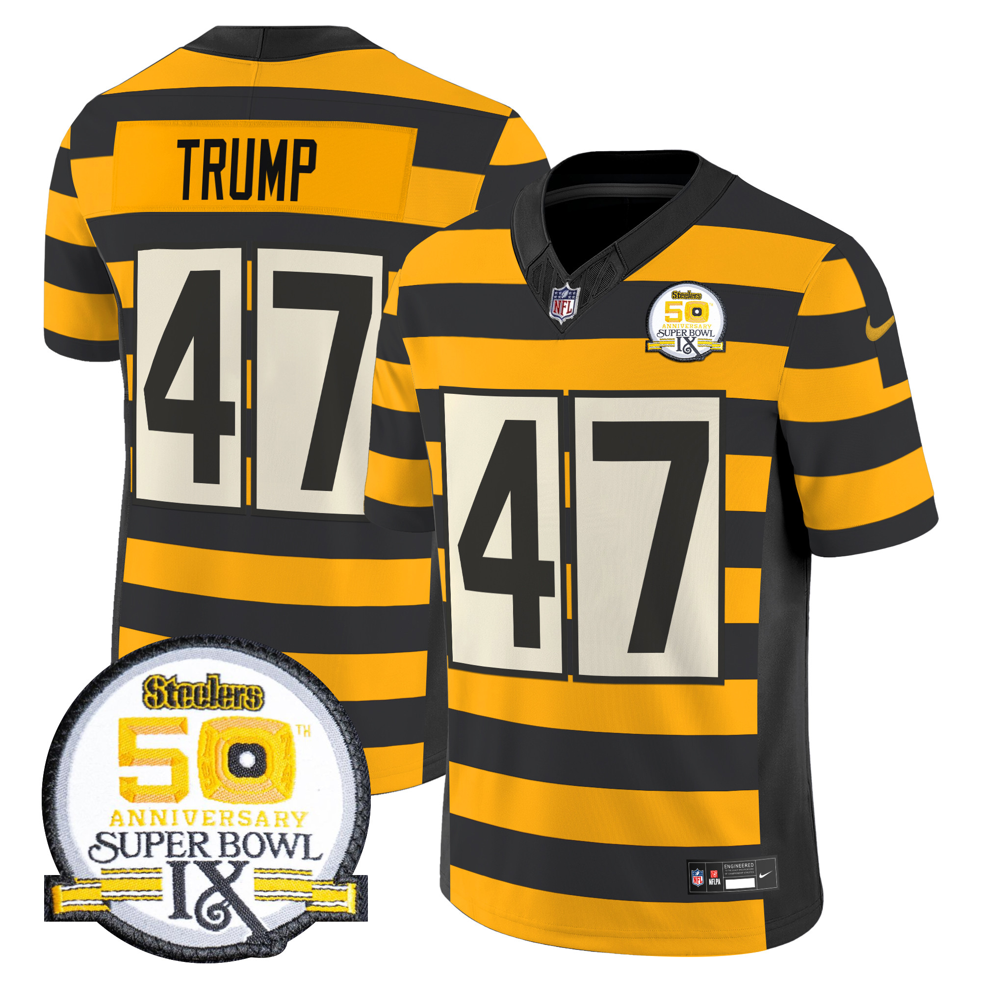 Men's Donald Trump Pittsburgh Steelers Throwback 2024 Vapor Limited Bumble Bee Jersey - All Stitched