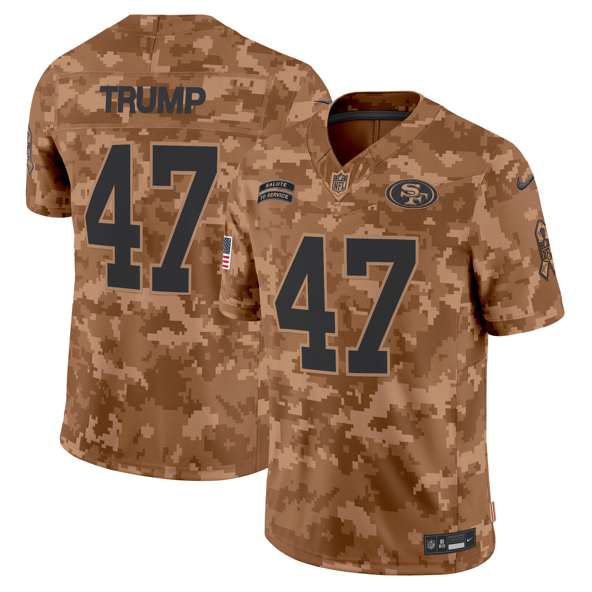 Men's Donald Trump San Francisco 49ers 2024 Salute to Service Vapor Limited Brown Camo Jersey - All stitched