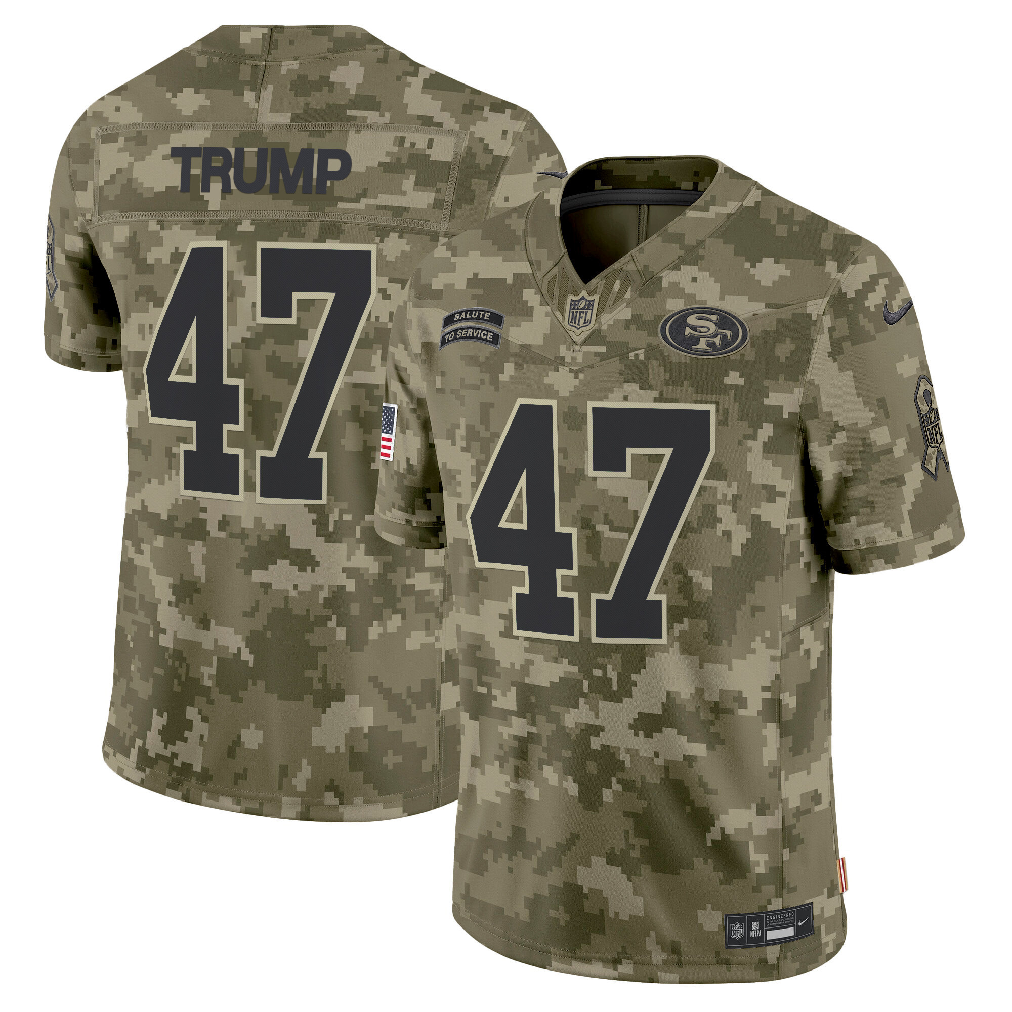 Men's Donald Trump San Francisco 49ers 2024 Salute to Service Vapor Limited Olive Camo Jersey - All stitched