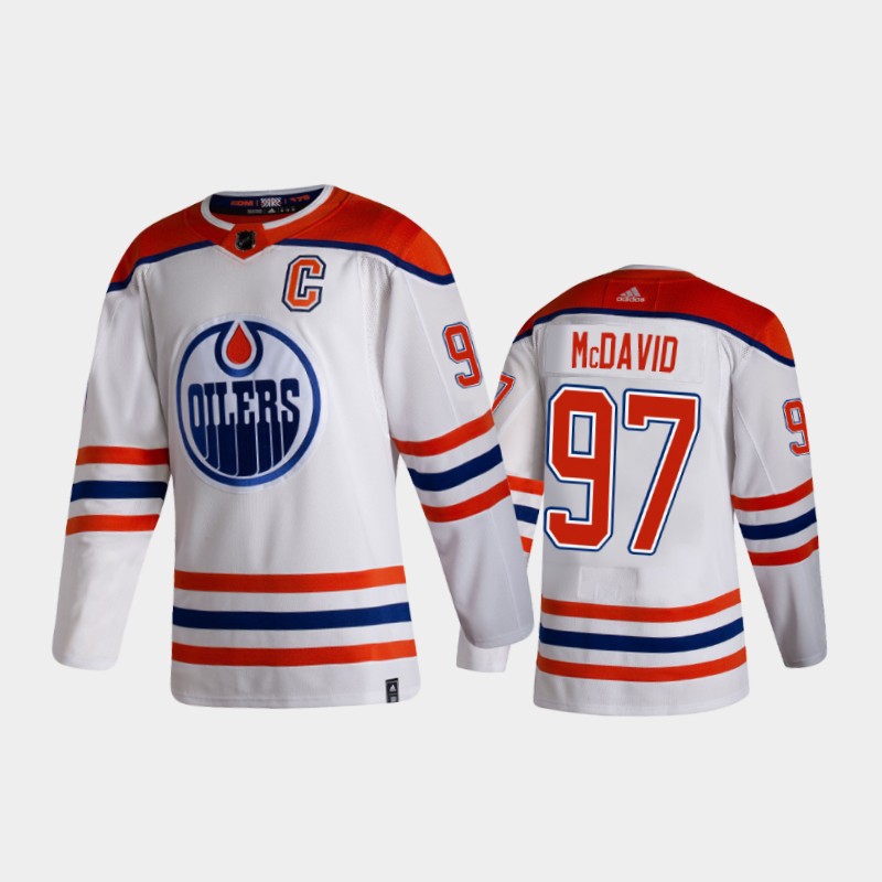 Men's Edmonton Oilers Connor McDavid #97 Reverse Retro 2020-21 White Jersey