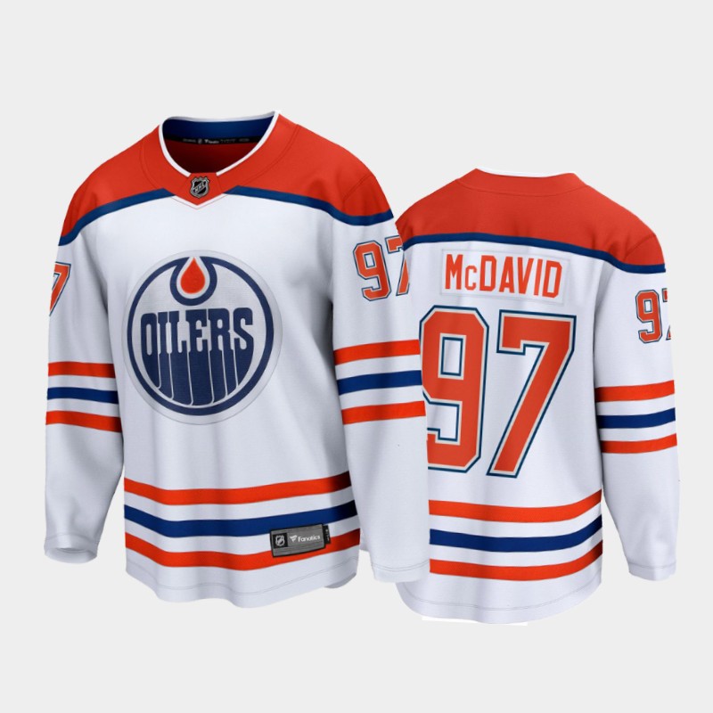 Men's Edmonton Oilers Connor McDavid #97 Reverse Retro White 2020-21 Breakaway Player Jersey
