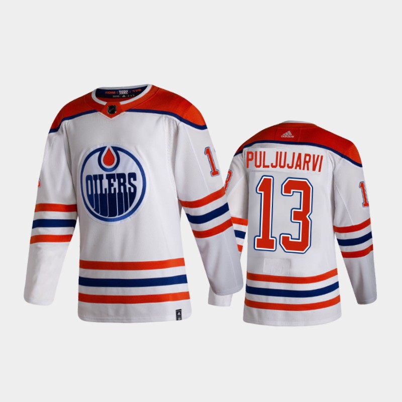 Men's Edmonton Oilers Jesse Puljujarvi #13 Reverse Retro 2020-21 White Special Edition Jersey
