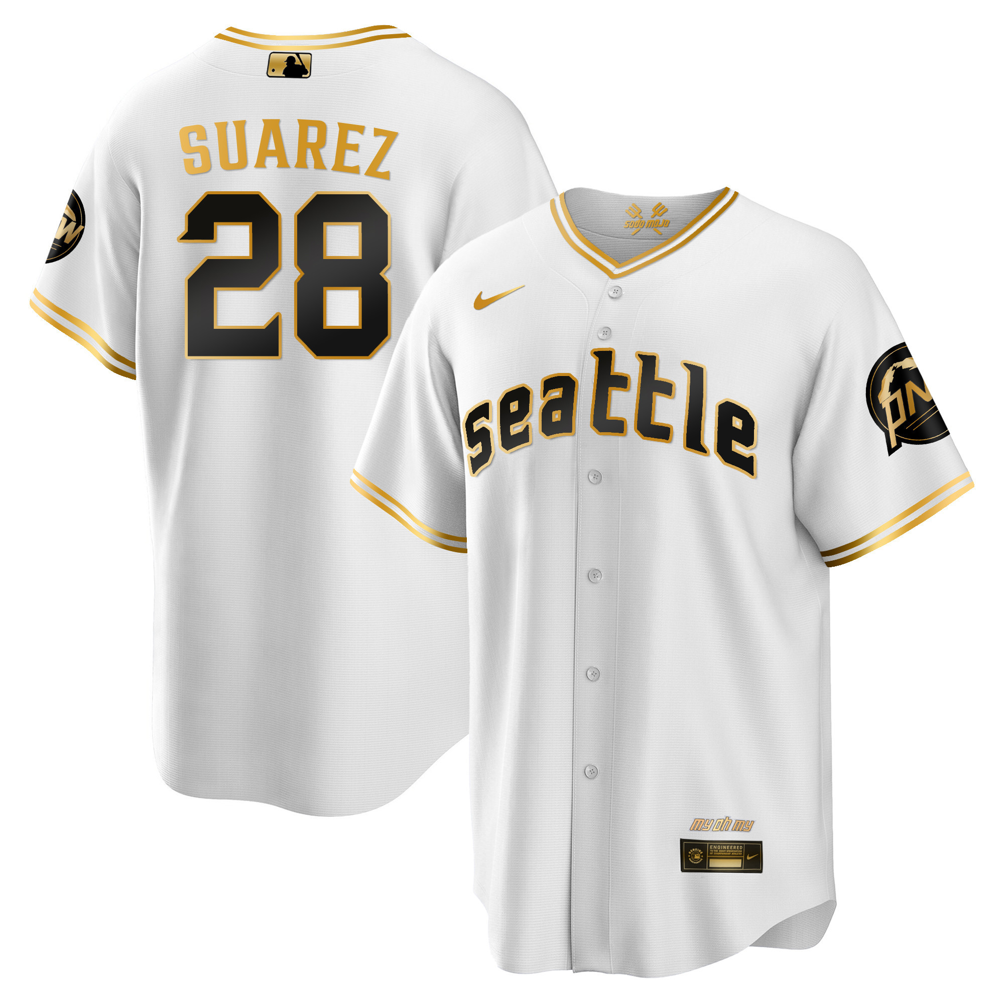 Men's Eugenio Suarez Seattle Mariners City Connect Cool Base White Gold Jersey - All Stitched