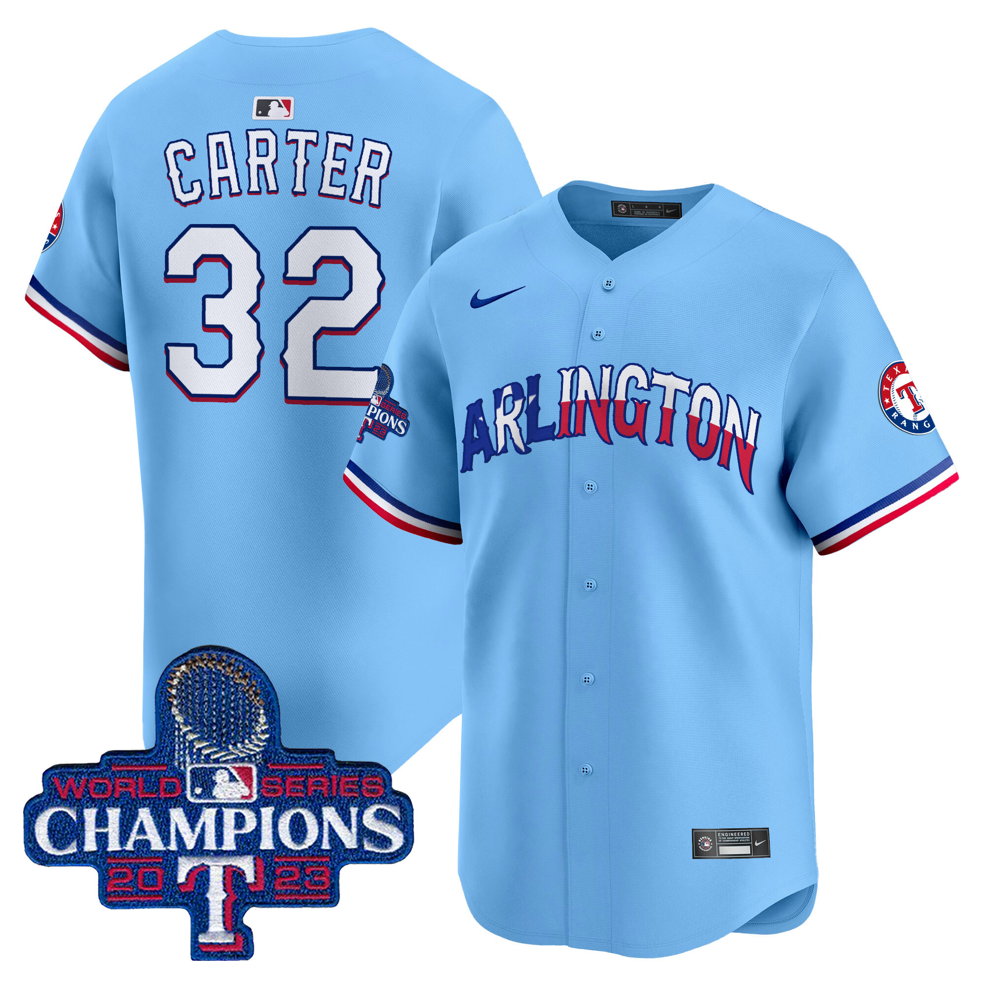 Men's Evan Carter Texas Rangers Arlington Champions Vapor Premier Limited Blue Jersey - All Stitched