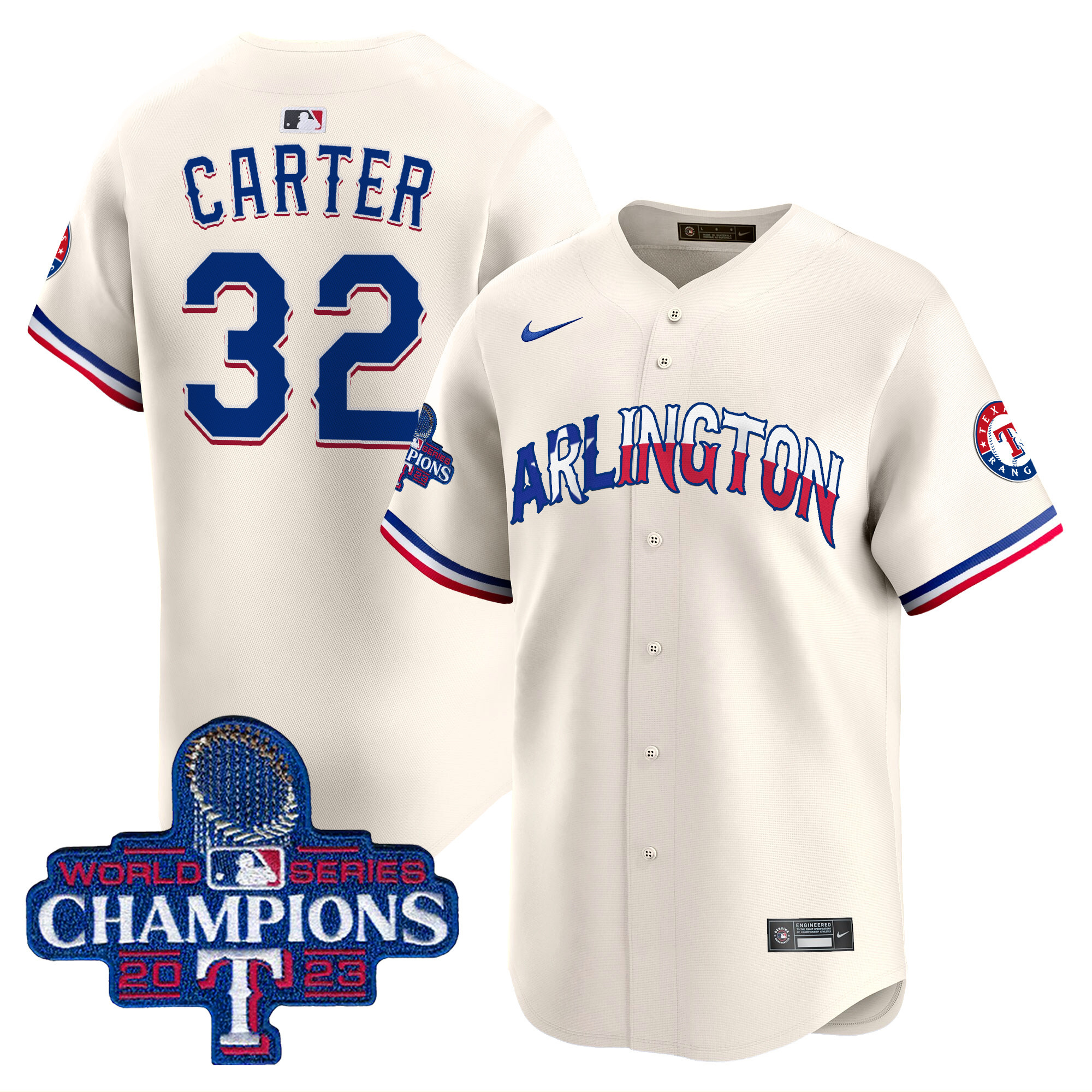 Men's Evan Carter Texas Rangers Arlington Champions Vapor Premier Limited Cream Jersey - All Stitched