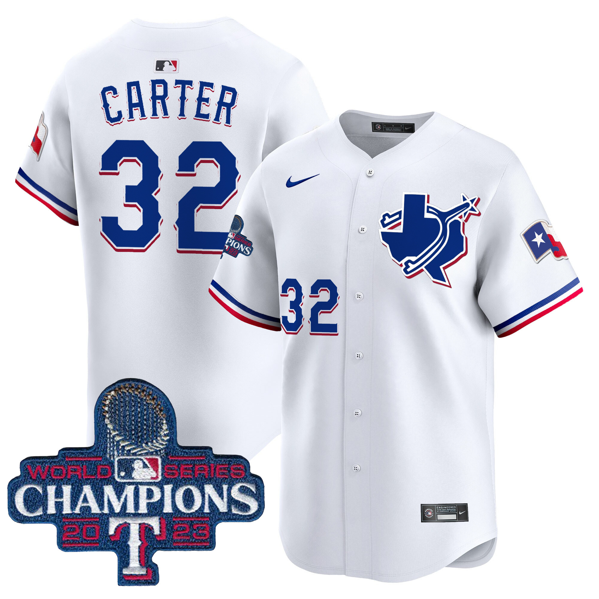Men's Evan Carter Texas Rangers World Series Champions Vapor Premier Limited White Jersey V3 - All Stitched