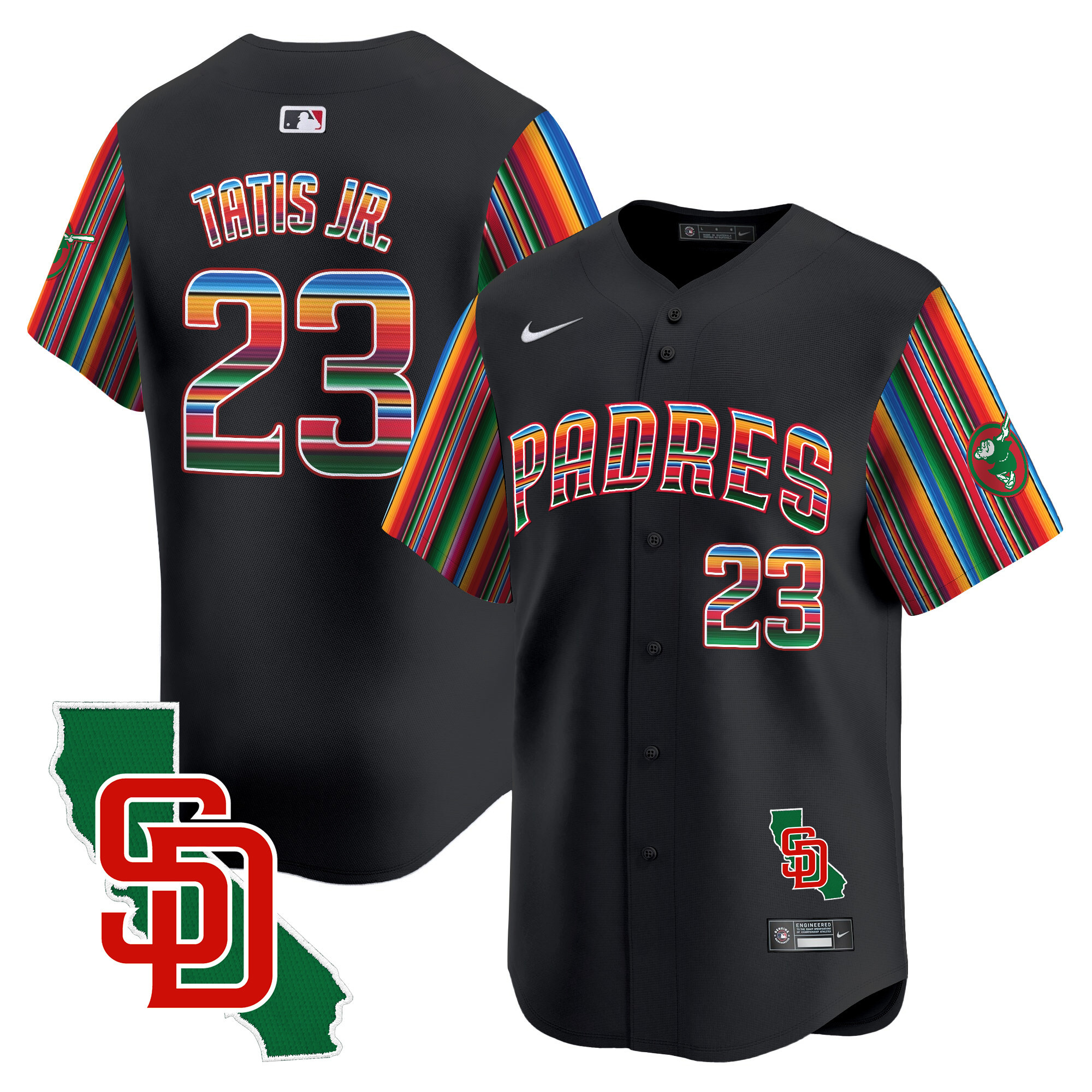 Men's Fernando Tatis Jr. San Diego Padres Mexico California Patch Vapor Premier Limited Black Jersey V6 ñ All Stitched