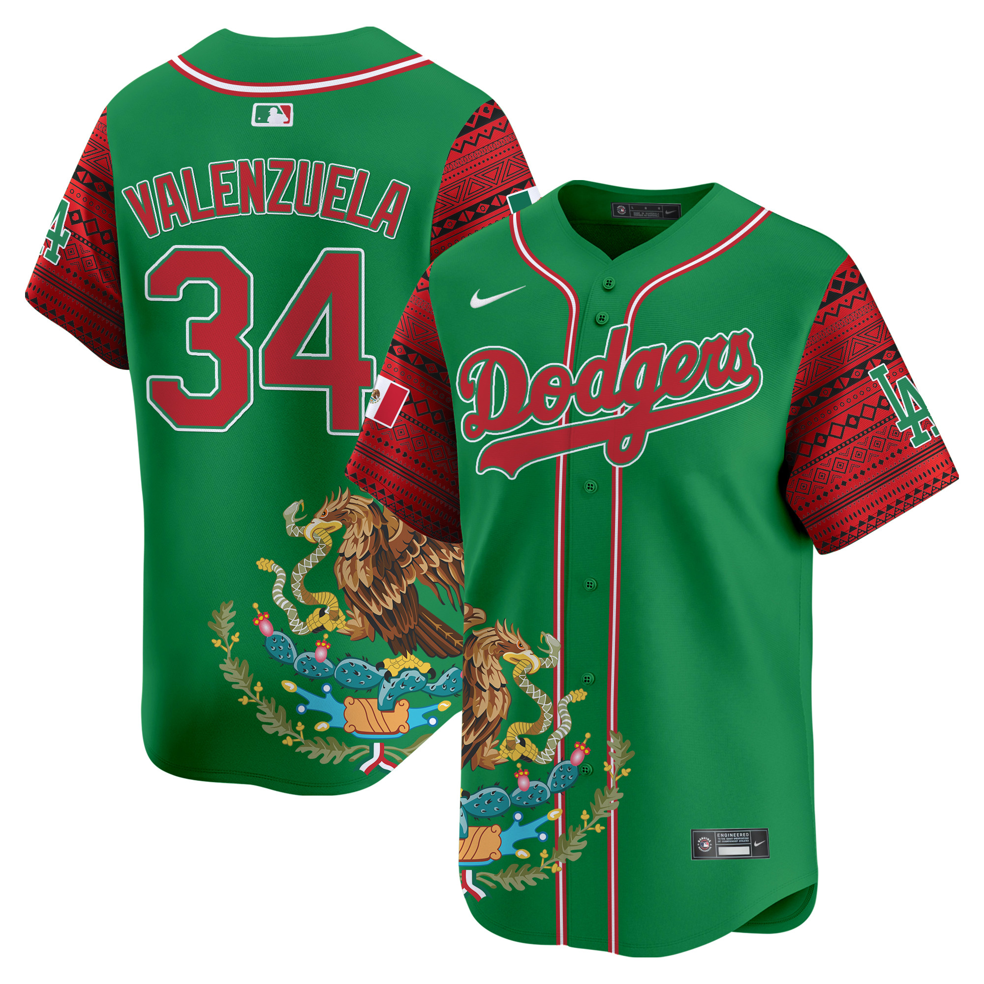 Men's Fernando Valenzuela Dodger Aztec Mexico Vapor Limited Green Houston Astros Jersey - Printed