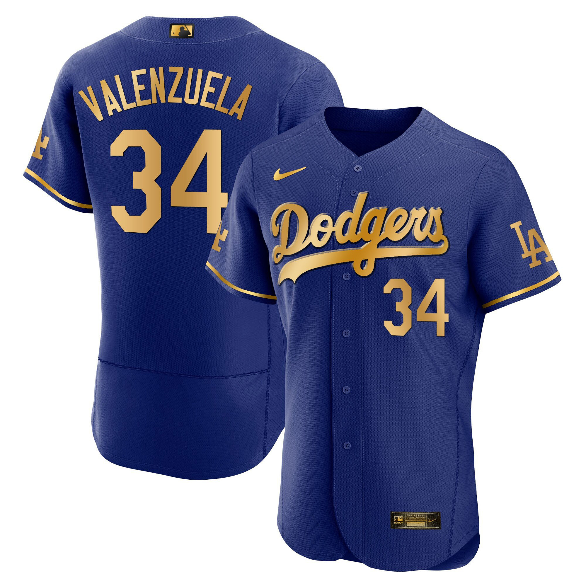 Men's Fernando Valenzuela Los Angeles Dodgers Flex Base Gold Flex Royal Gold Jersey - All Stitched