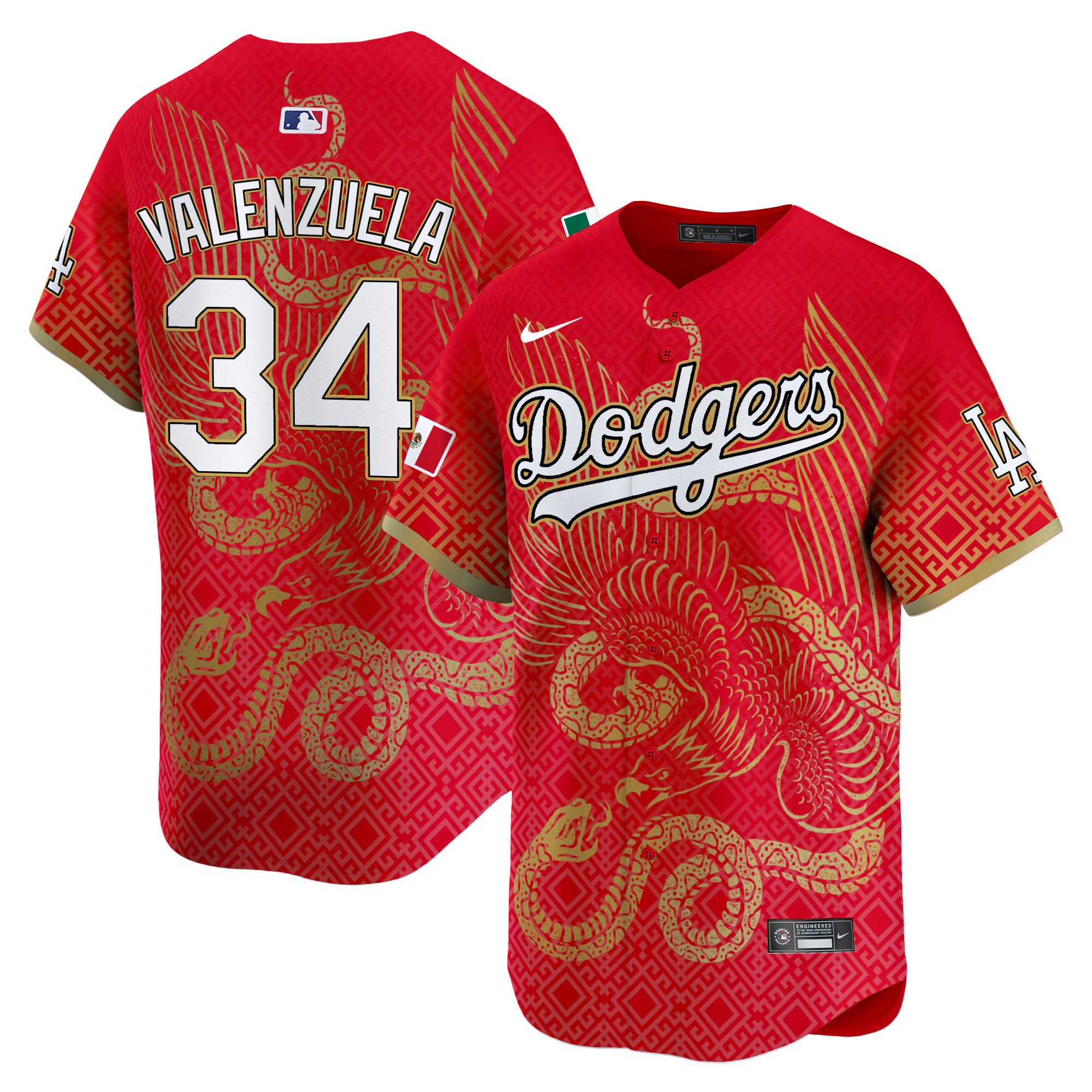 Men's Fernando Valenzuela Los Angeles Dodgers Mexico Aztec Serpent Pattern Vapor Premier Limited Red Jersey - Printed