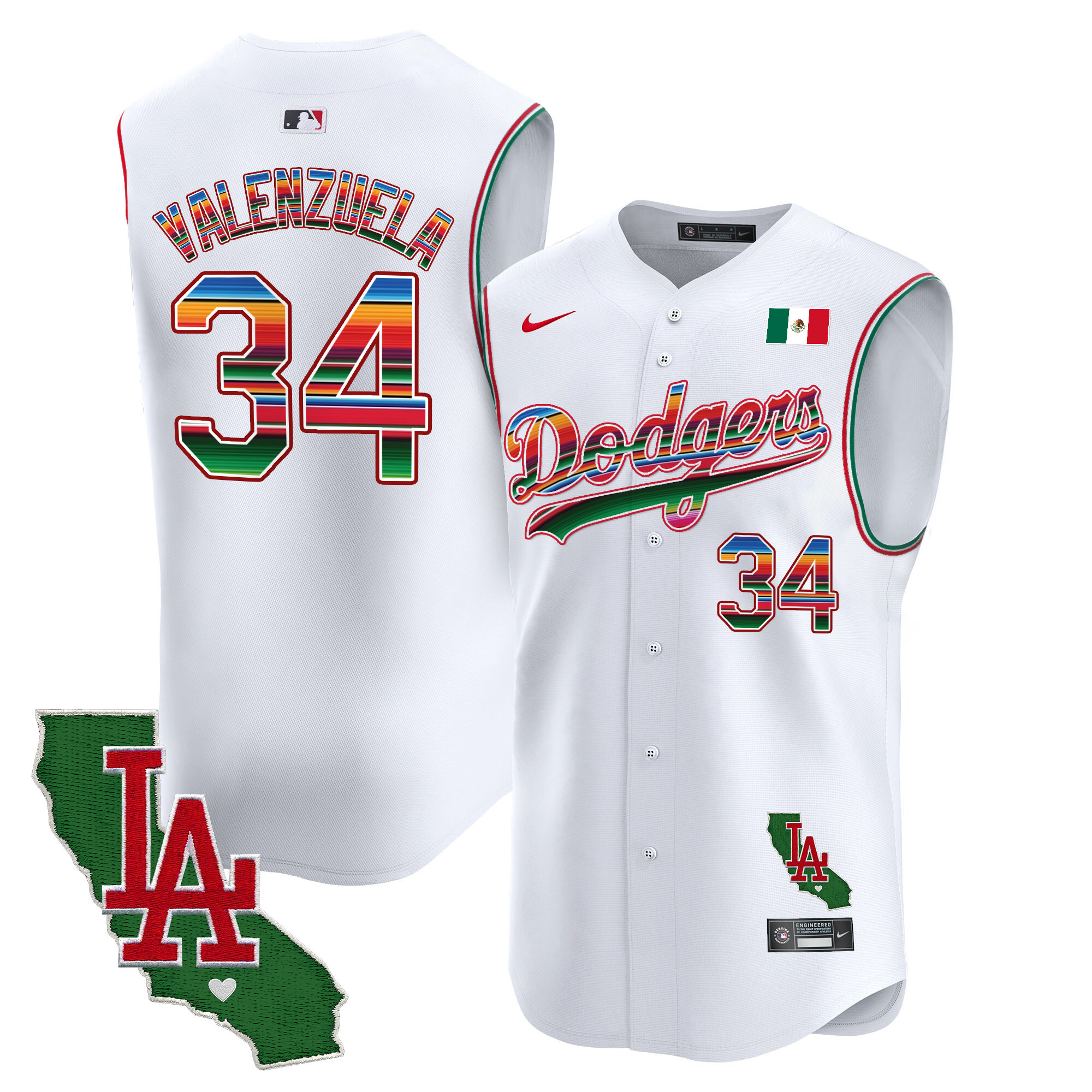 Men's Fernando Valenzuela Los Angeles Dodgers Mexico California Patch Vapor Premier Sleeveless White Jersey - All Stitched