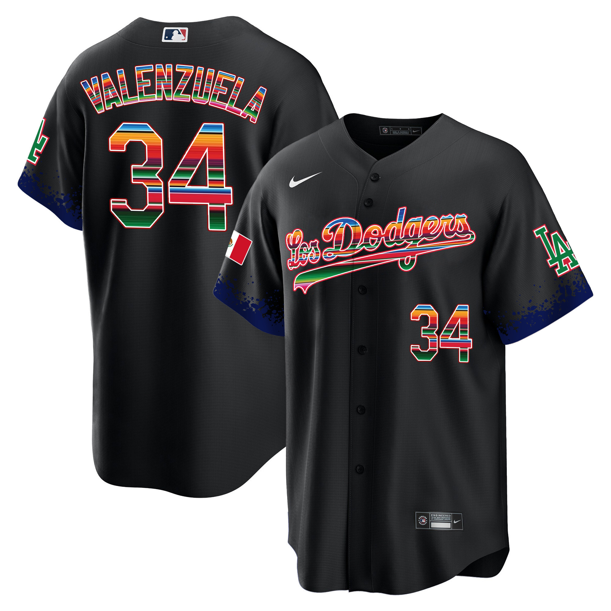 Men's Fernando Valenzuela Los Angeles Dodgers Mexico Cool Base City Connect Limited Black Jersey - All Stitched