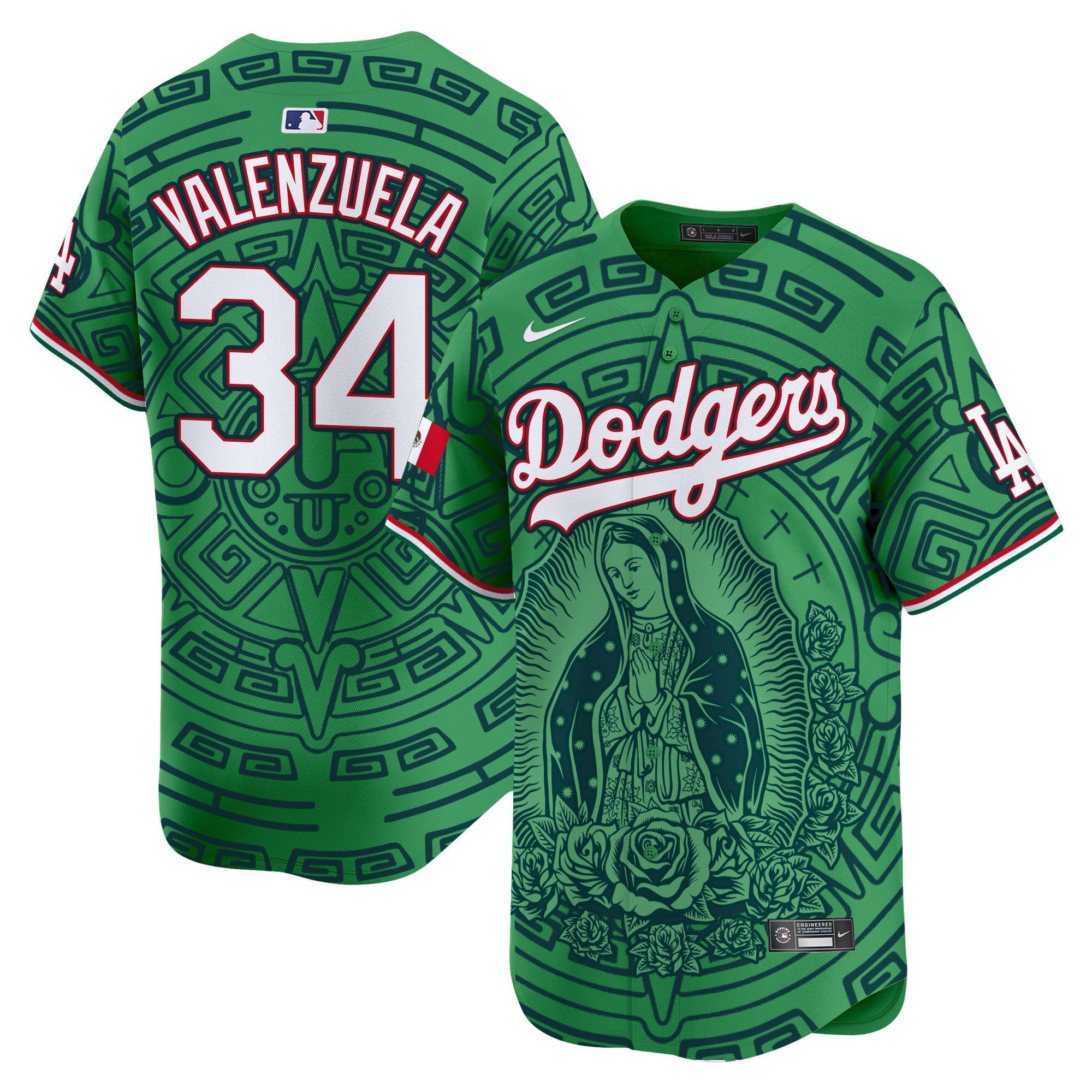 Men's Fernando Valenzuela Los Angeles Dodgers Mexico Guadalupe Vapor Premier Limited Green Jersey V2 - Printed
