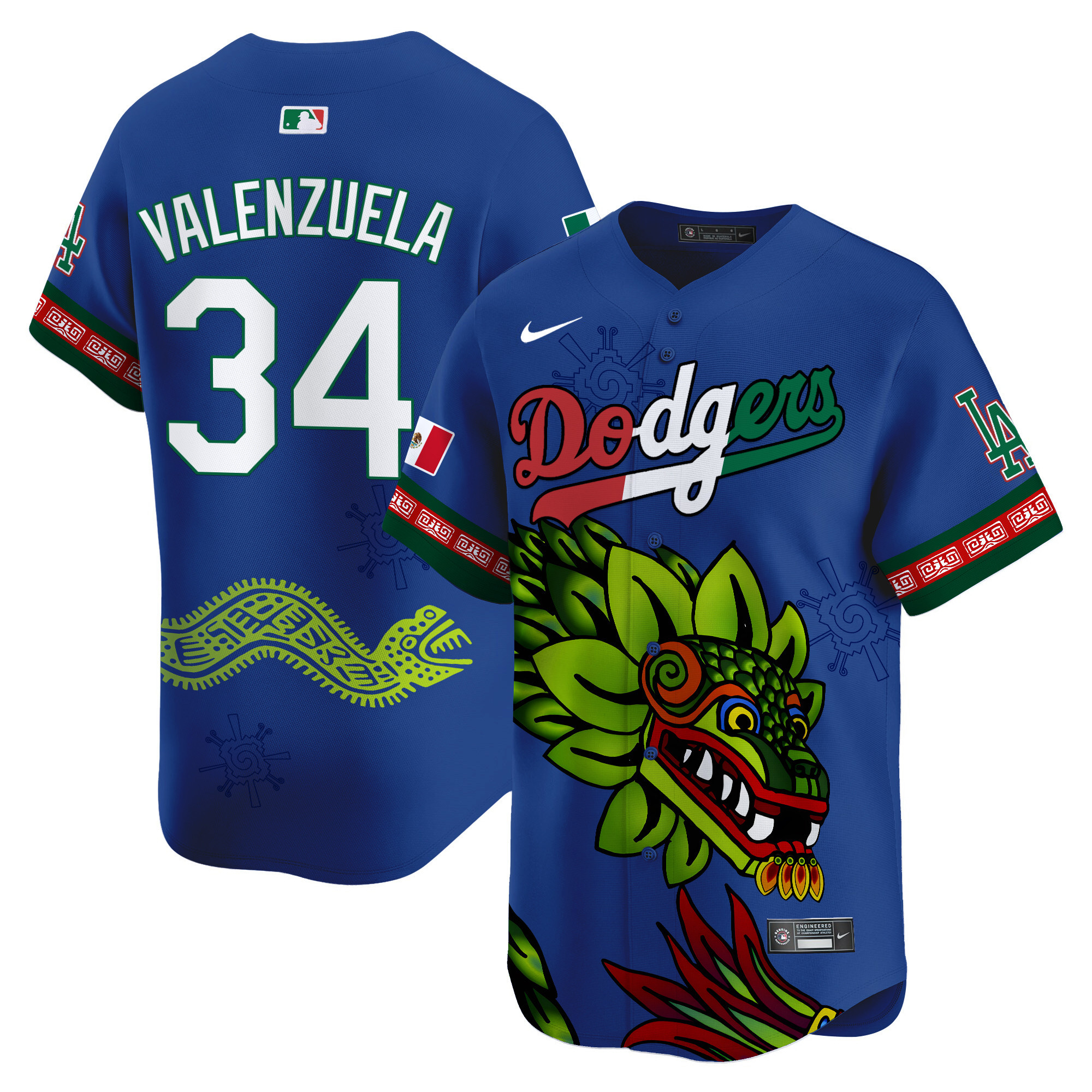 Men's Fernando Valenzuela Los Angeles Dodgers Mexico Quetzalcoatl Aztec Vapor Limited Royal Jersey - Printed
