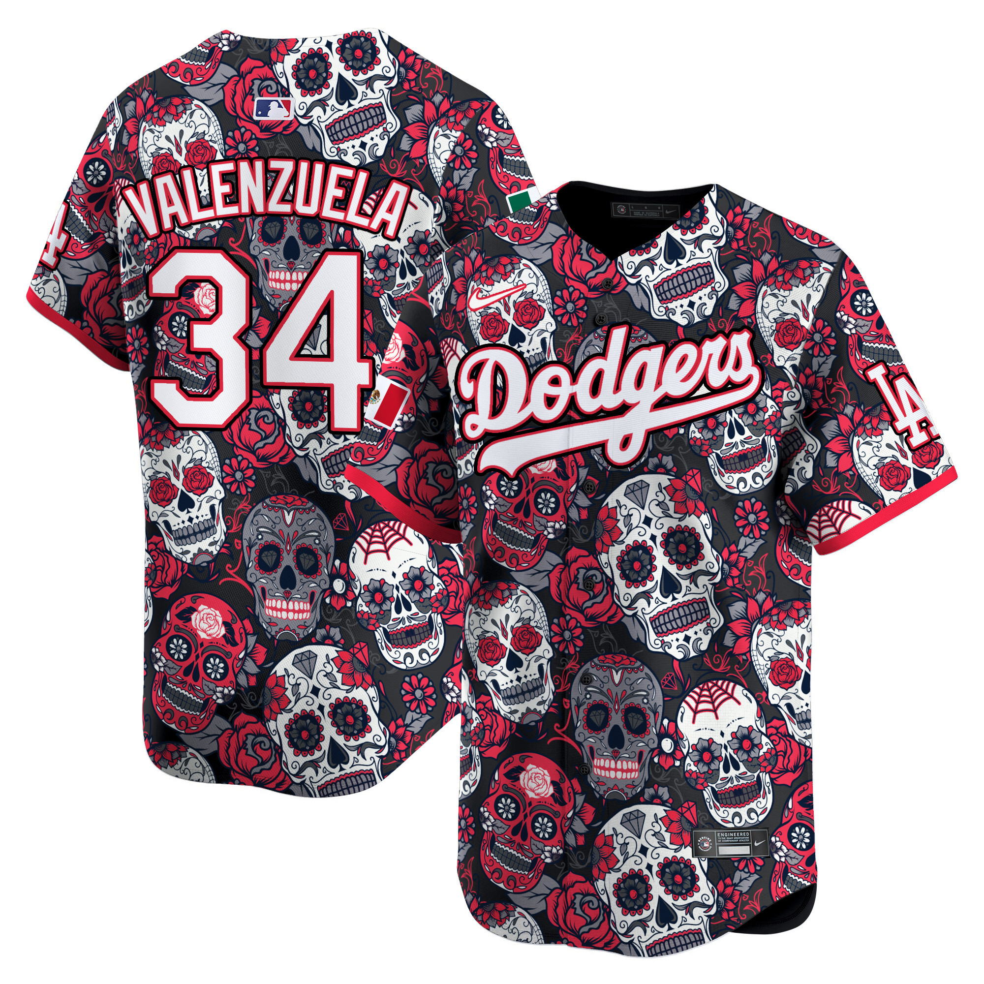 Men's Fernando Valenzuela Los Angeles Dodgers Mexico Sugar Skull Vapor Premier Limited Red Jersey V2 - Printed
