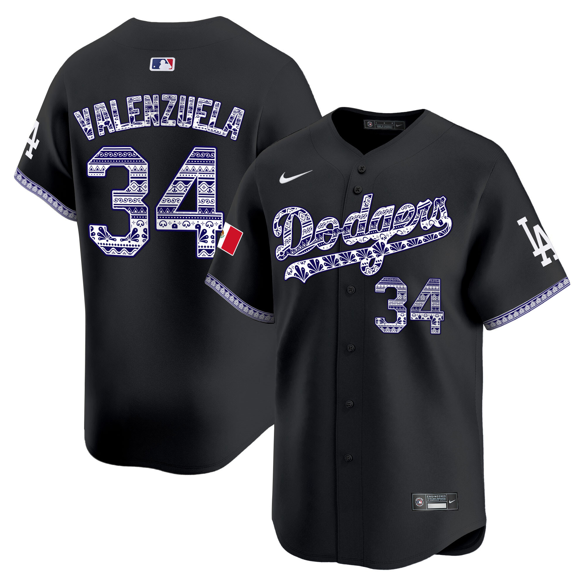 Men's Fernando Valenzuela Los Angeles Dodgers Mexico Vapor Premier Limited Black Jersey V3 - All Stitched