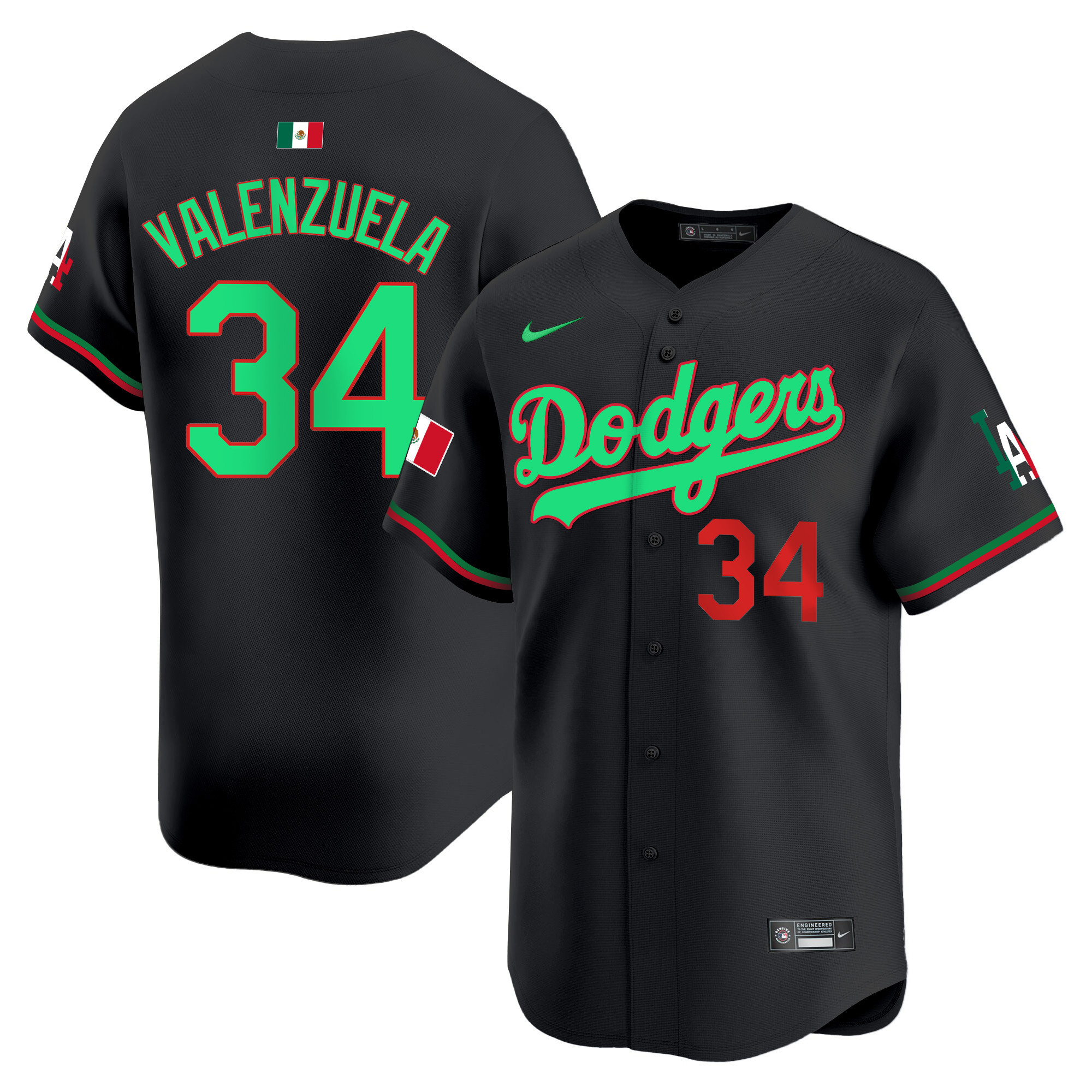 Men's Fernando Valenzuela Los Angeles Dodgers Mexico Vapor Premier Limited Black Mexico Jersey V2 - All Stitched