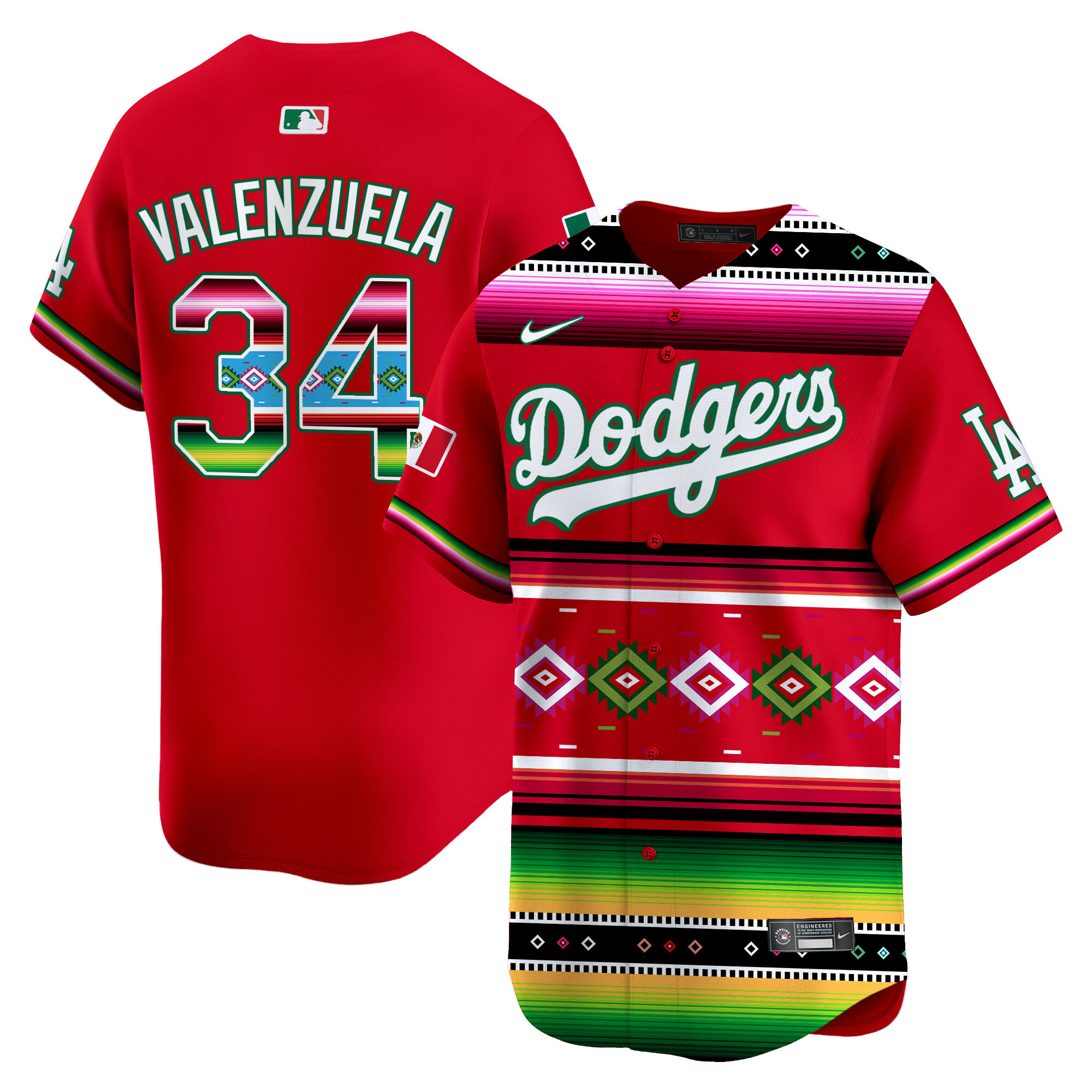 Men's Fernando Valenzuela Los Angeles Dodgers Mexico Vibrant Serape Vapor Premier Limited Red Jersey - Printed