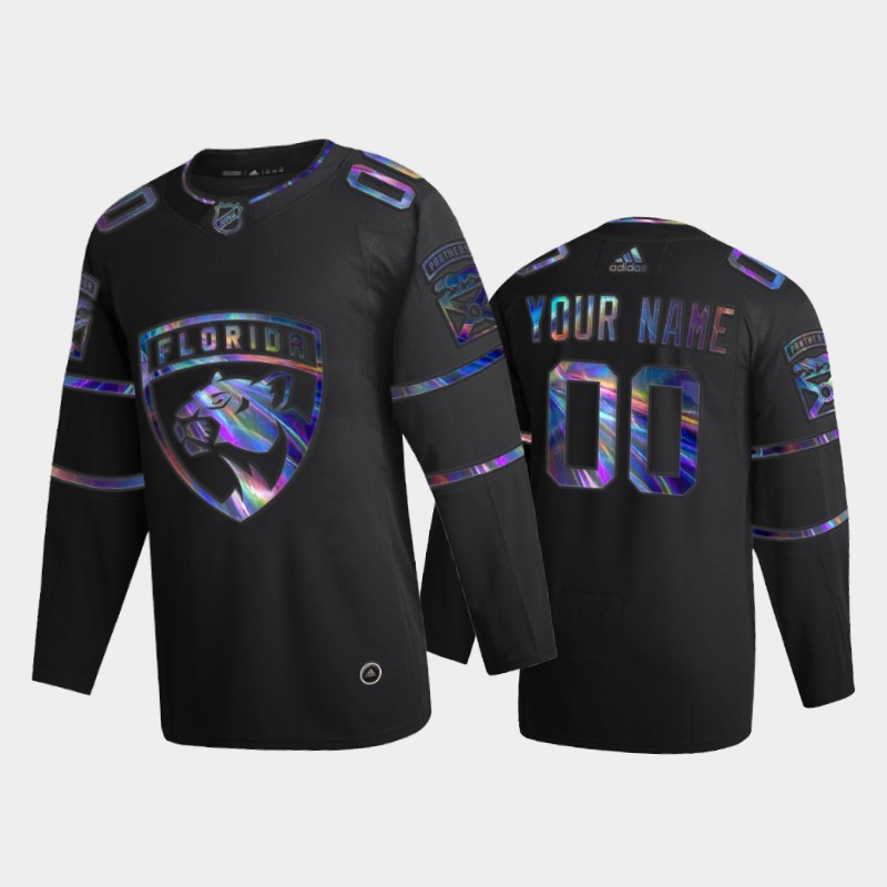 Men's Florida Panthers Custom #00 Iridescent Holographic Black Jersey