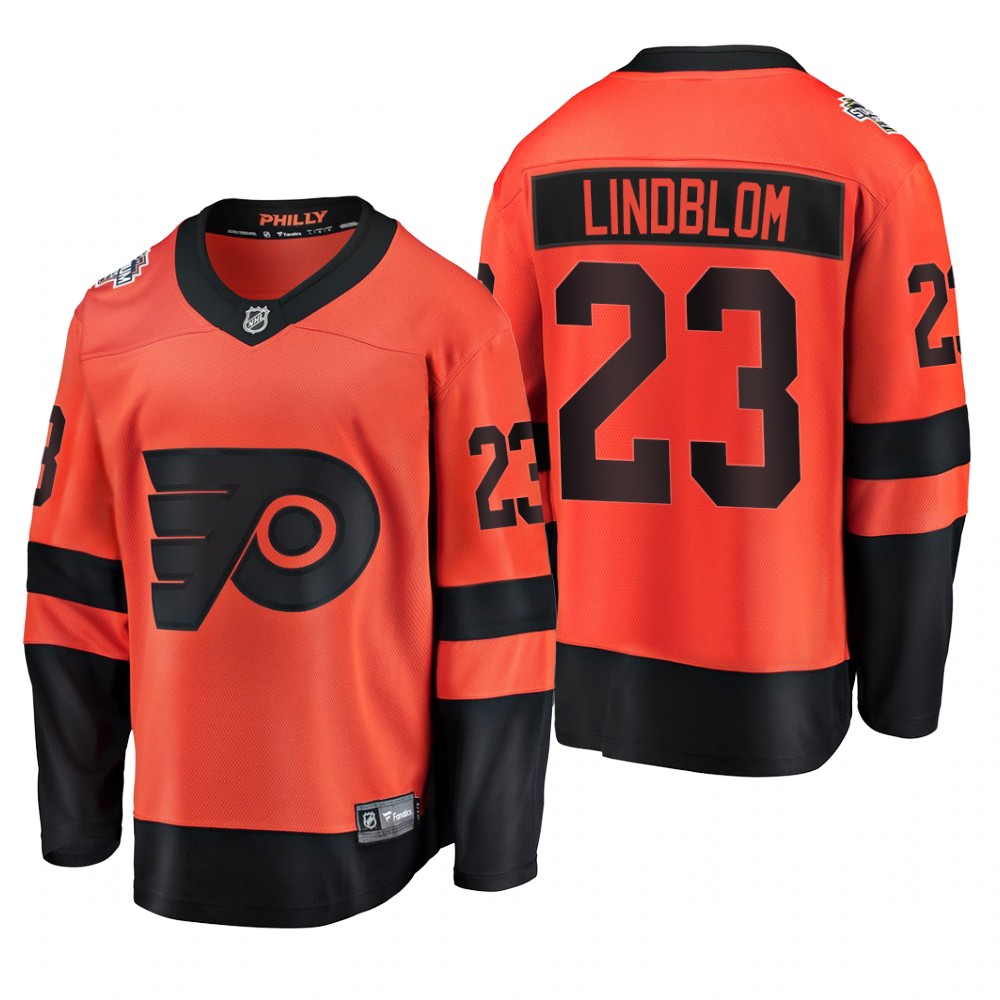Men's Flyers Oskar Lindblom Orange 2019 Stadium Series Breakaway Competitive Coors Light Jersey