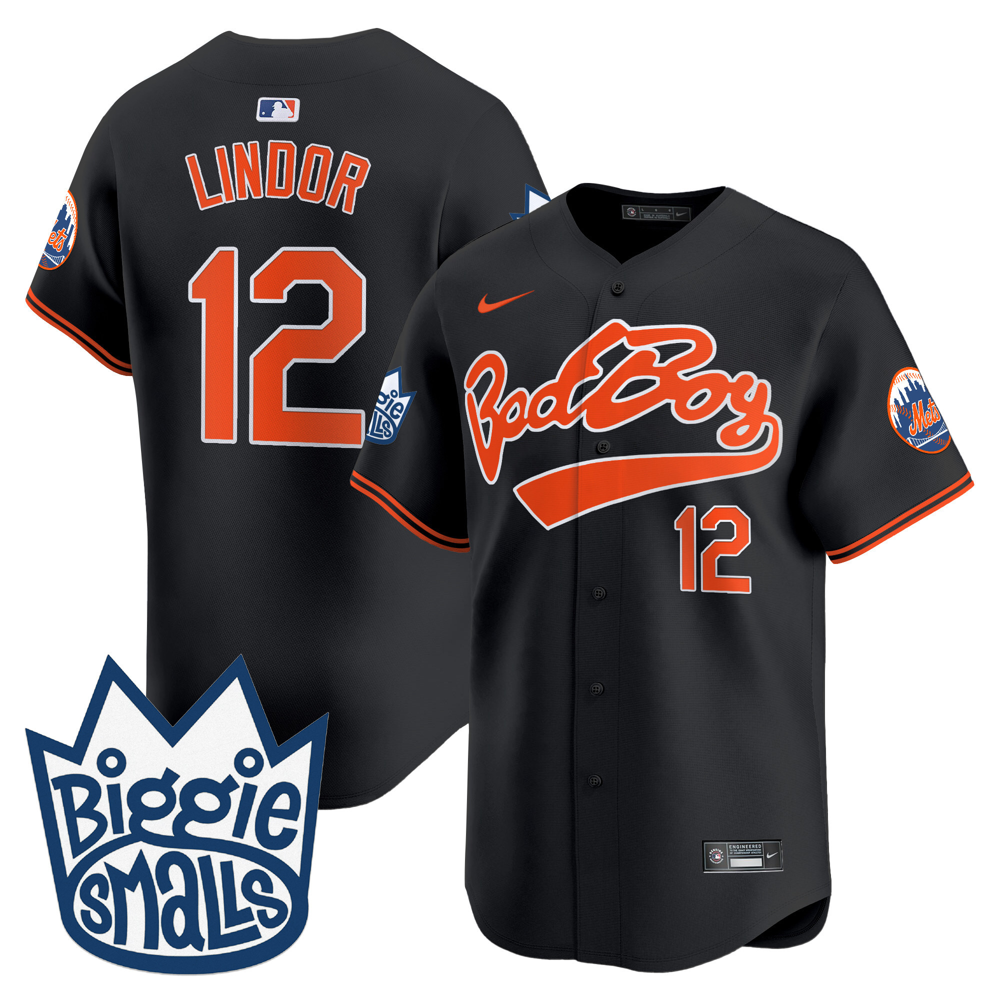 Men's Francisco Lindor New York Mets Biggie Smalls Vapor Premier Limited Black Jersey - All Stitched
