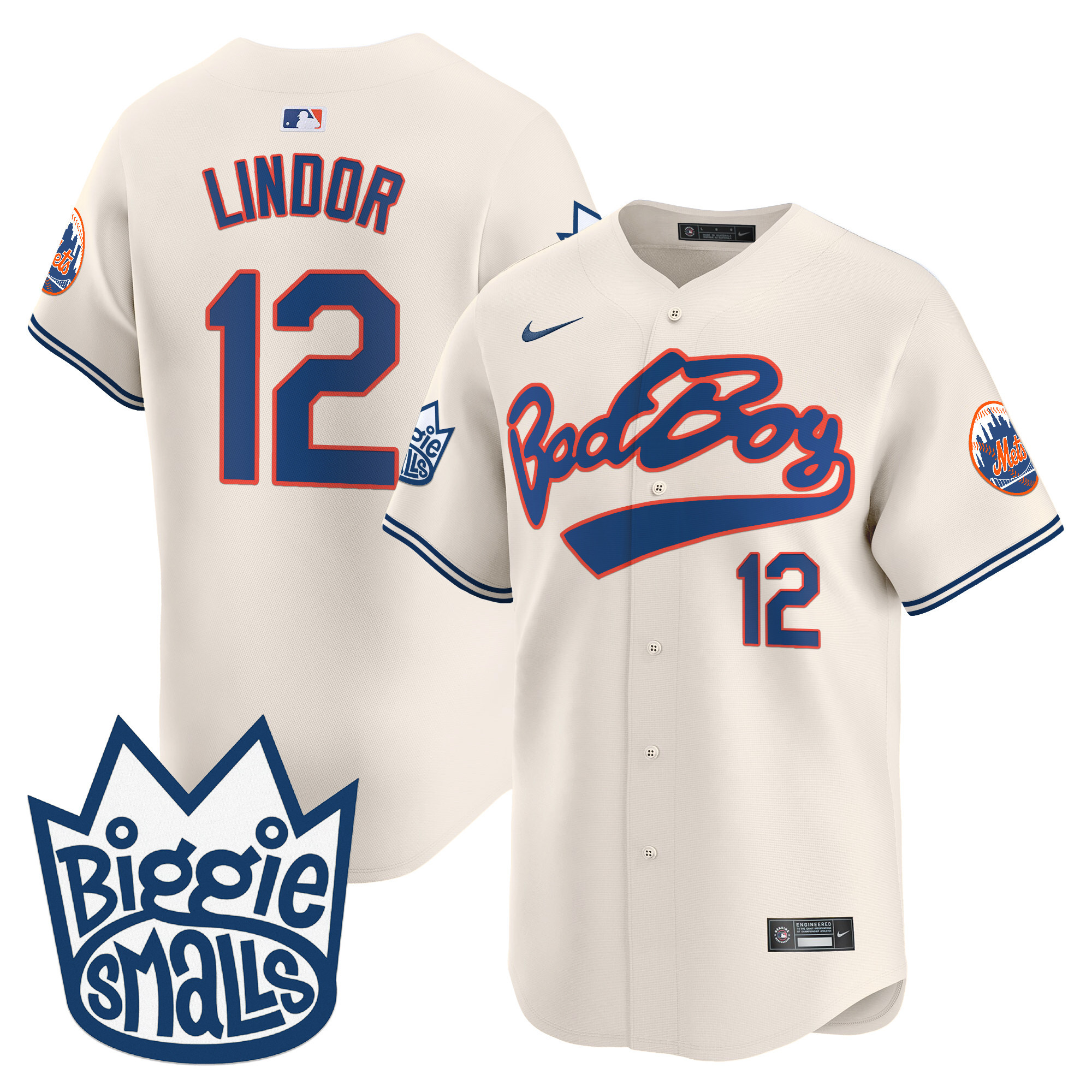 Men's Francisco Lindor New York Mets Biggie Smalls Vapor Premier Limited Cream Jersey - All Stitched