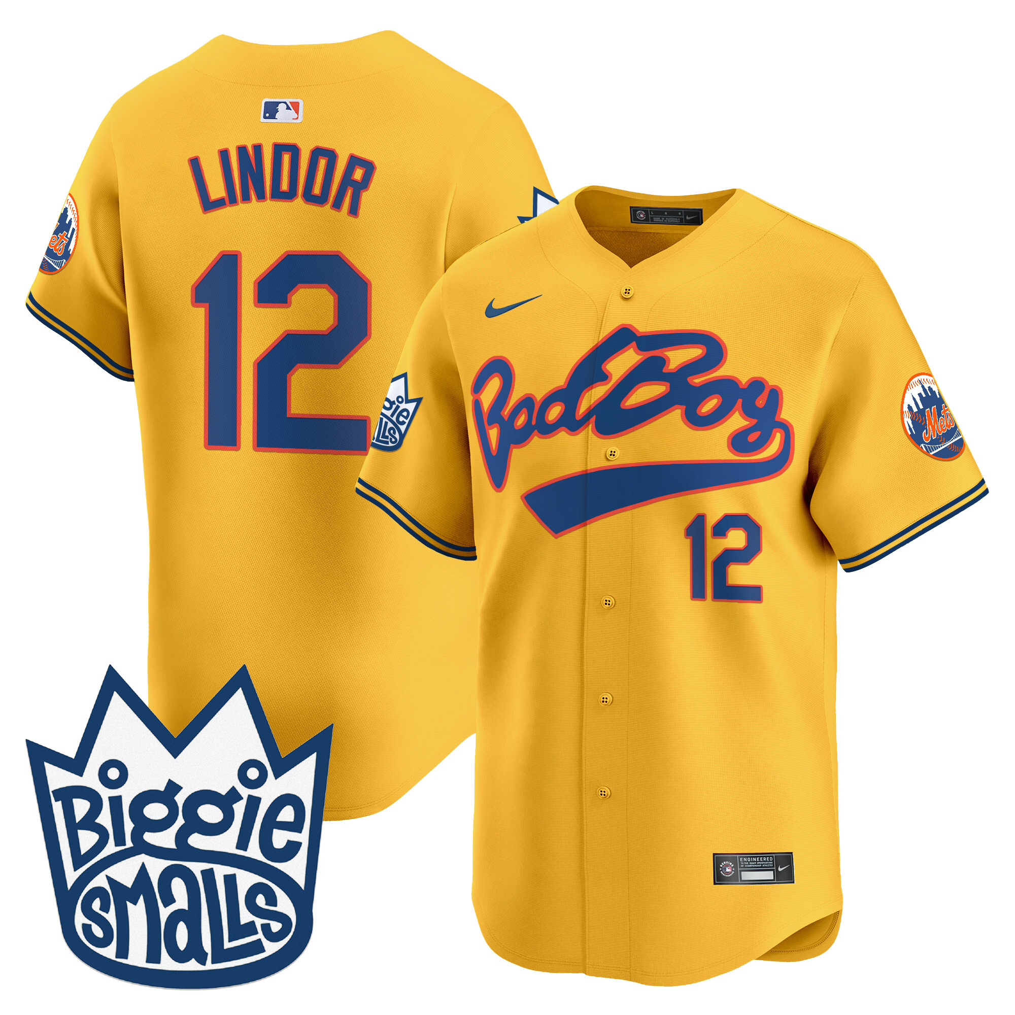 Men's Francisco Lindor New York Mets Biggie Smalls Vapor Premier Limited Gold Jersey - All Stitched