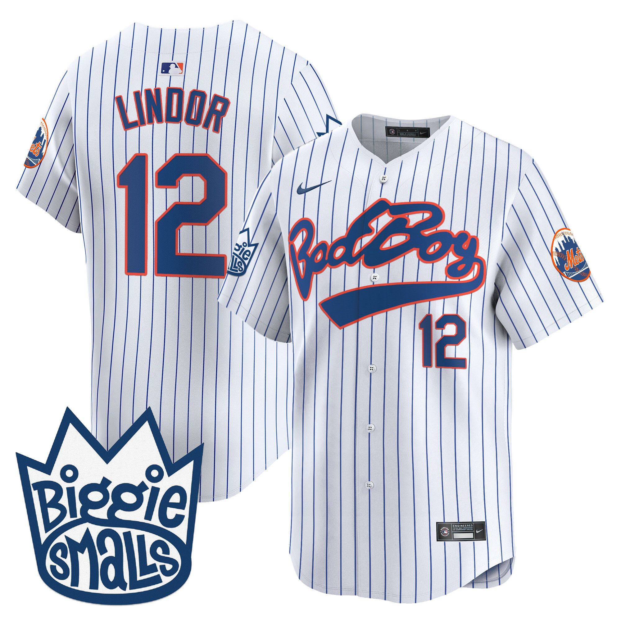Men's Francisco Lindor New York Mets Biggie Smalls Vapor Premier Limited Pinstripe Jersey - All Stitched