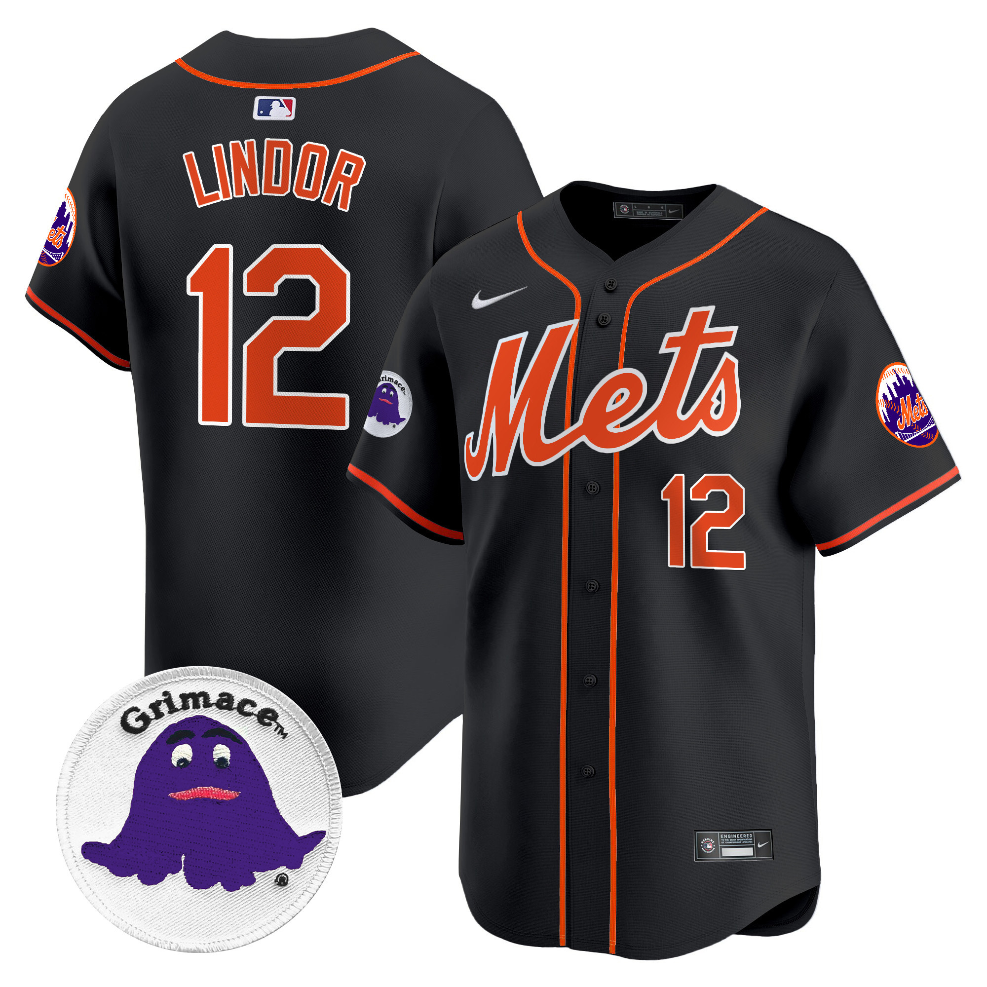 Men's Francisco Lindor New York Mets Grimace Vapor Premier Limited Black Jersey - All Stitched