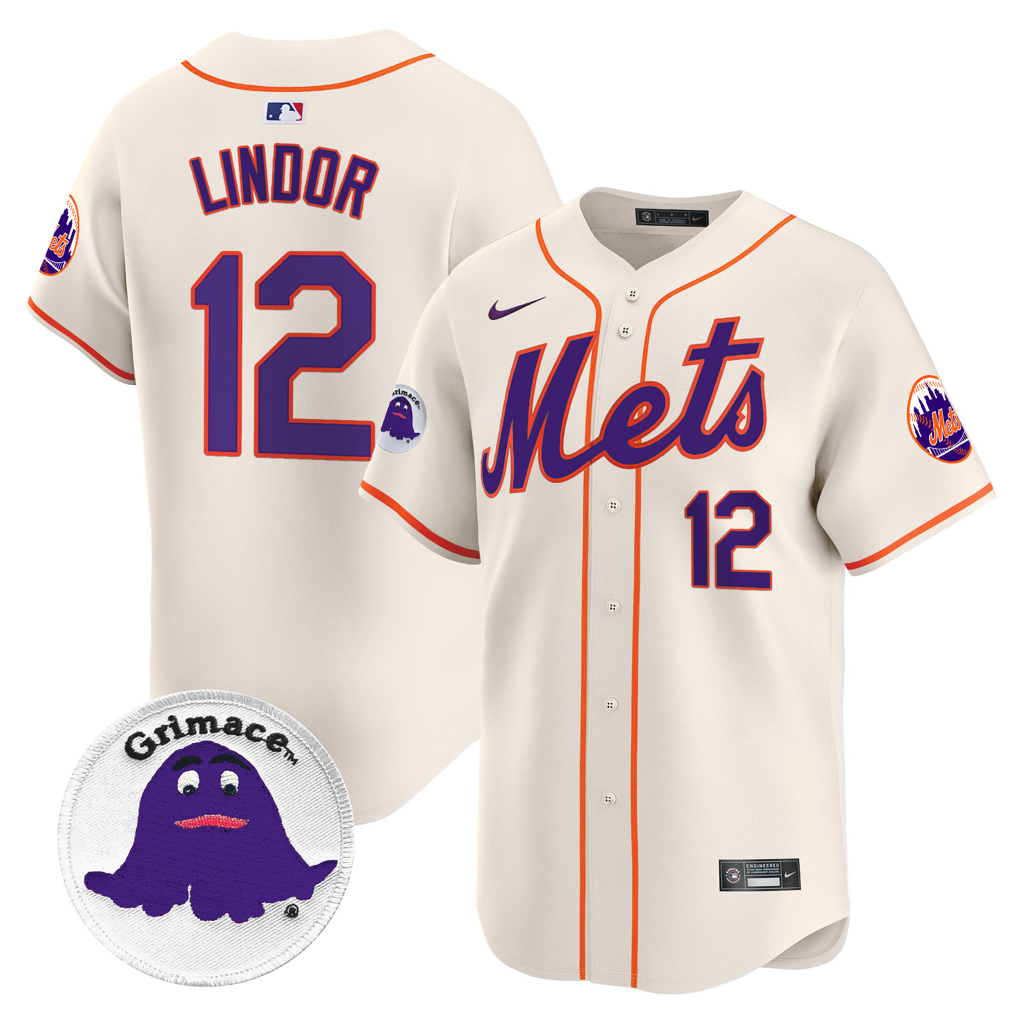 Men's Francisco Lindor New York Mets Grimace Vapor Premier Limited Cream Jersey - All Stitched