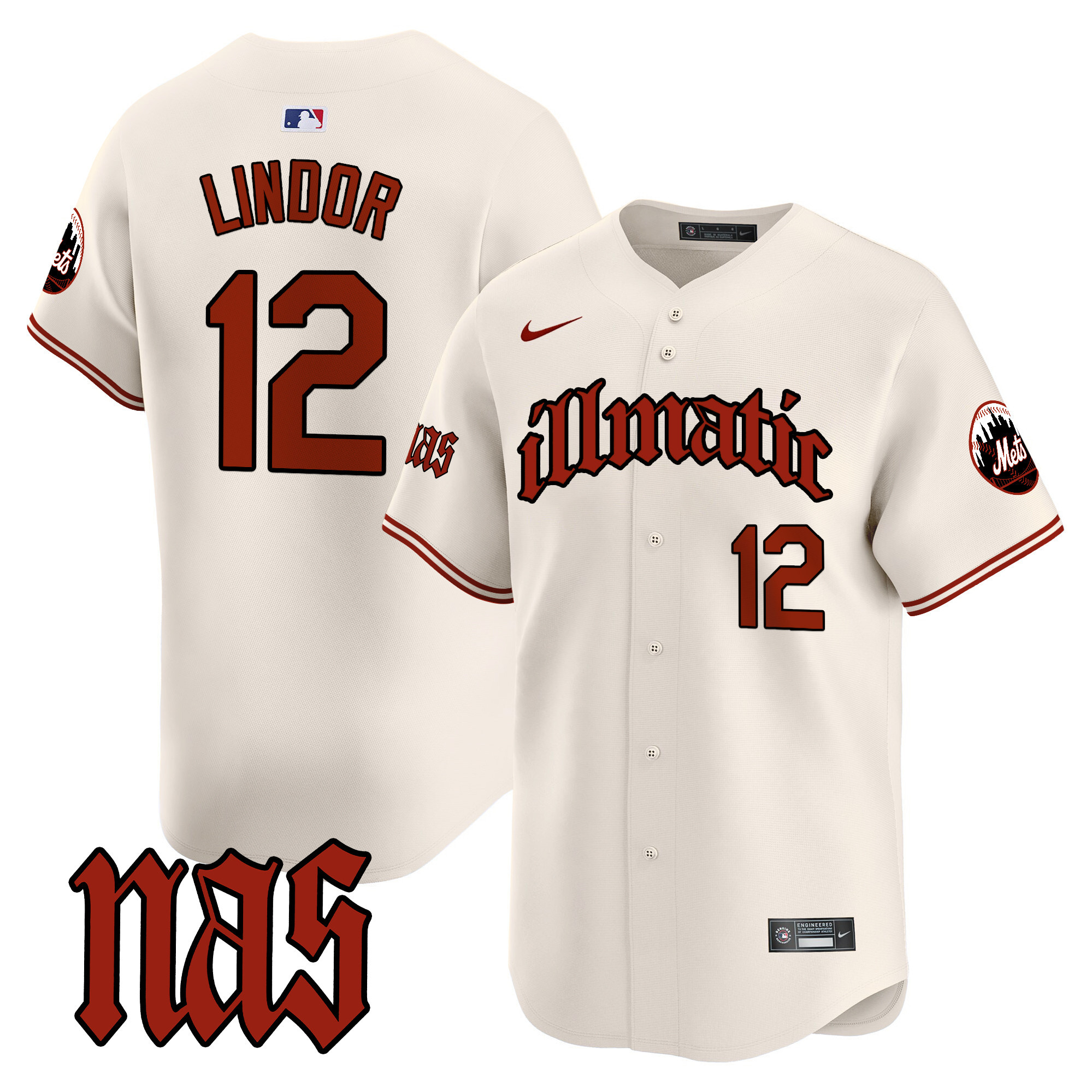 Men's Francisco Lindor New York Mets Nas Illmatic Vapor Premier Limited Cream Jersey - All Stitched
