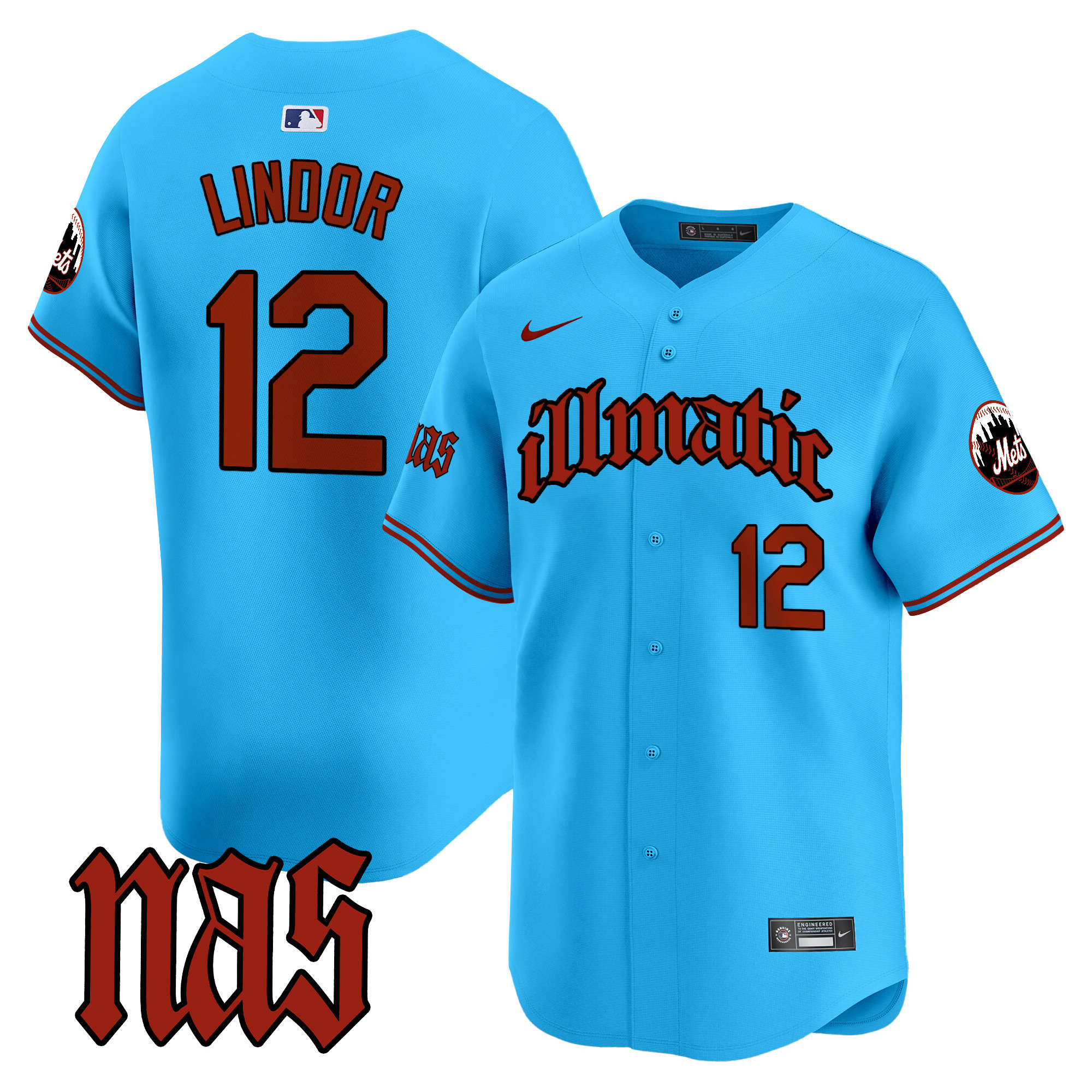 Men's Francisco Lindor New York Mets Nas Illmatic Vapor Premier Limited Light Blue Jersey - All Stitched