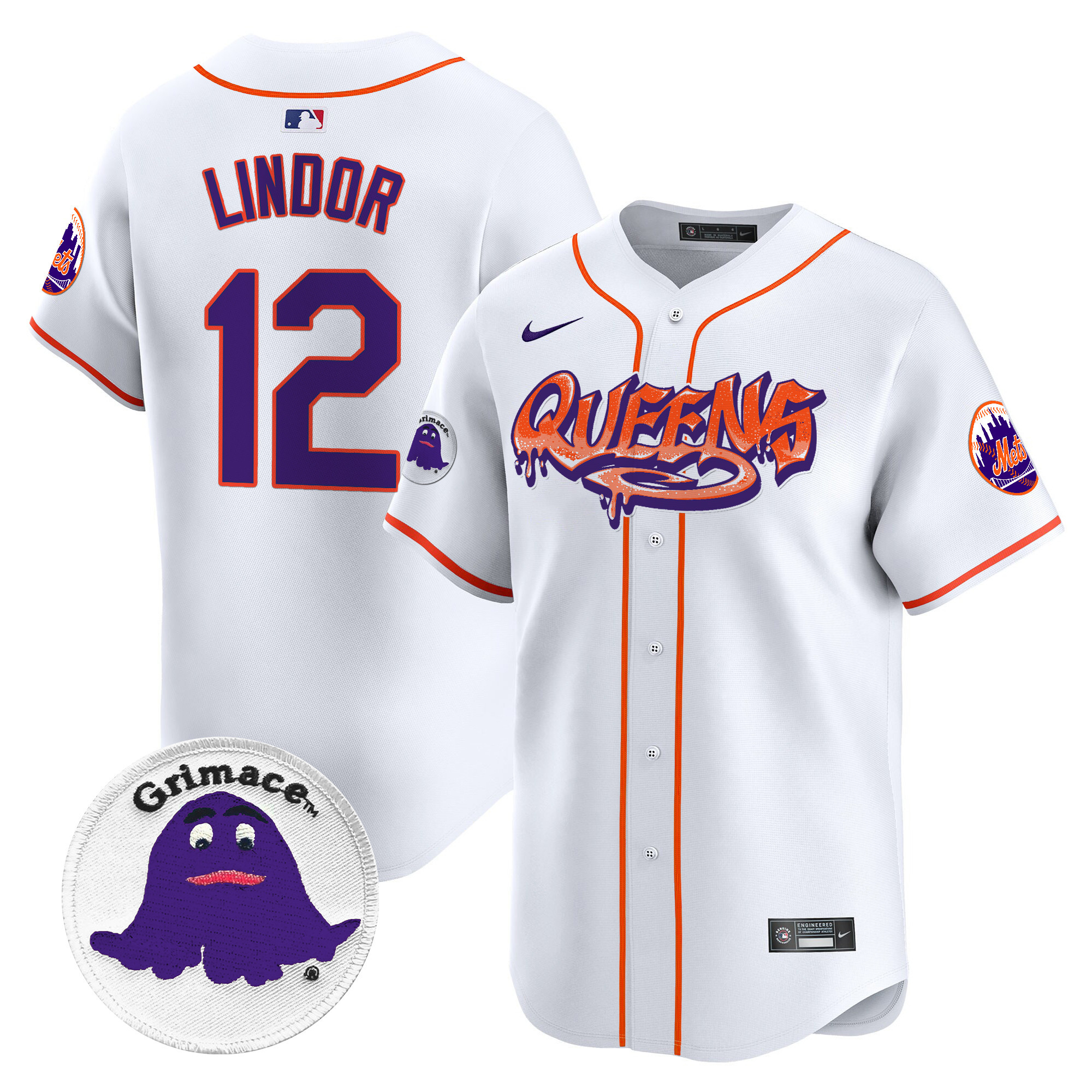 Men's Francisco Lindor New York Mets Queens Graffiti Vapor Premier Limited White Jersey - All Stitched