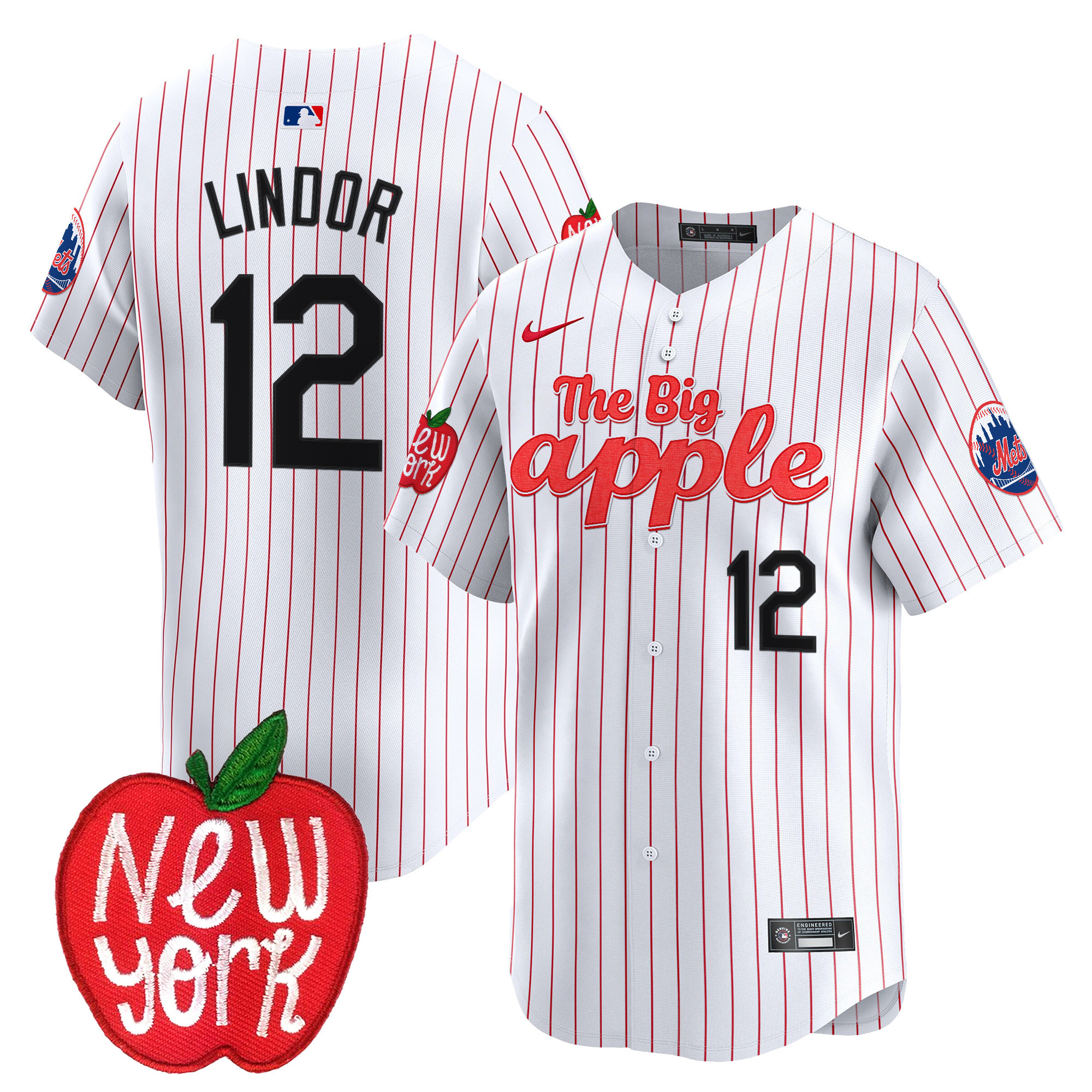 Men's Francisco Lindor New York Mets The Big Apple Vapor Premier Limited Pinstripe Jersey - All Stitched