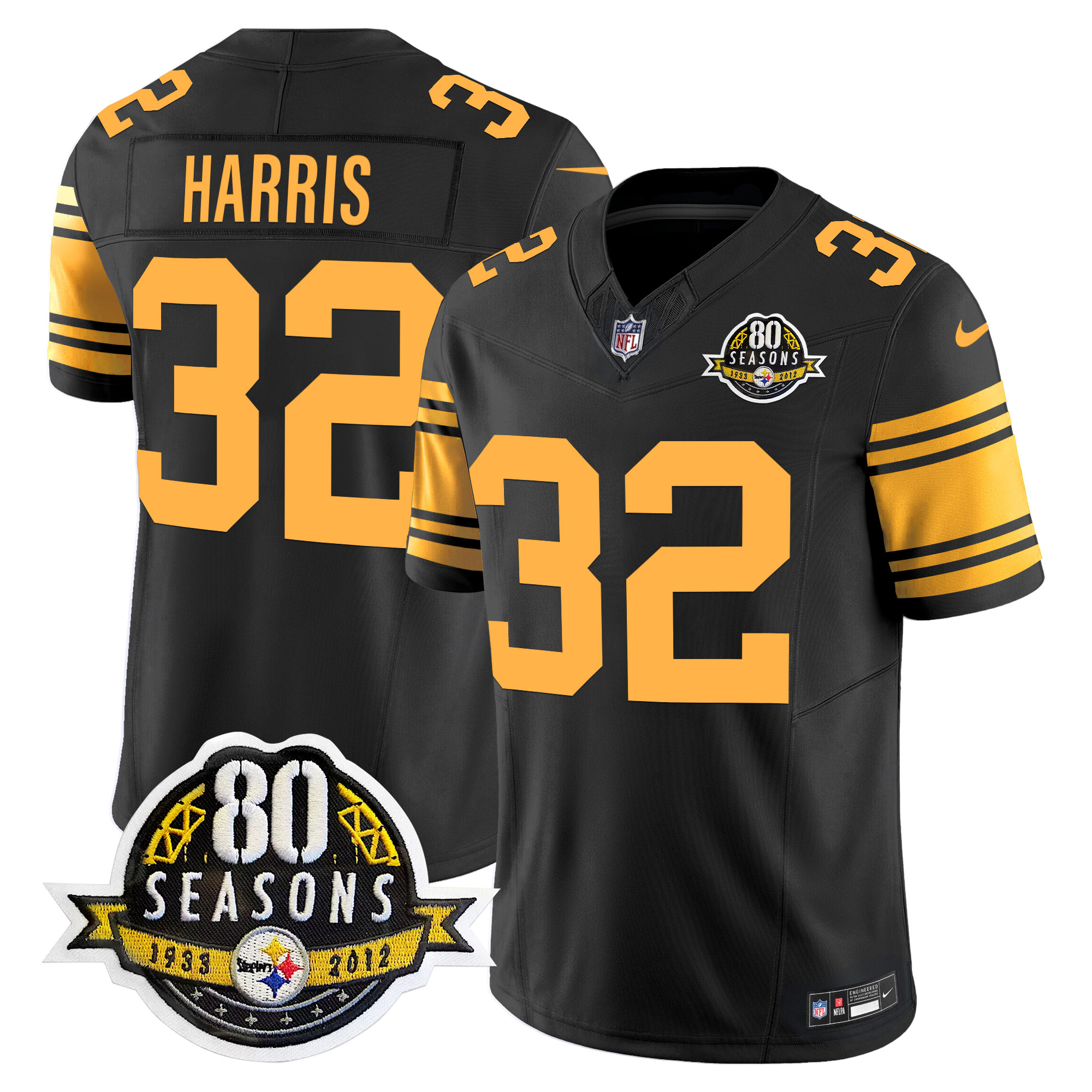 Men's Franco Harris Pittsburgh Steelers 80th Anniversary Patch Vapor Limited Color Rush Jersey - All Stitched