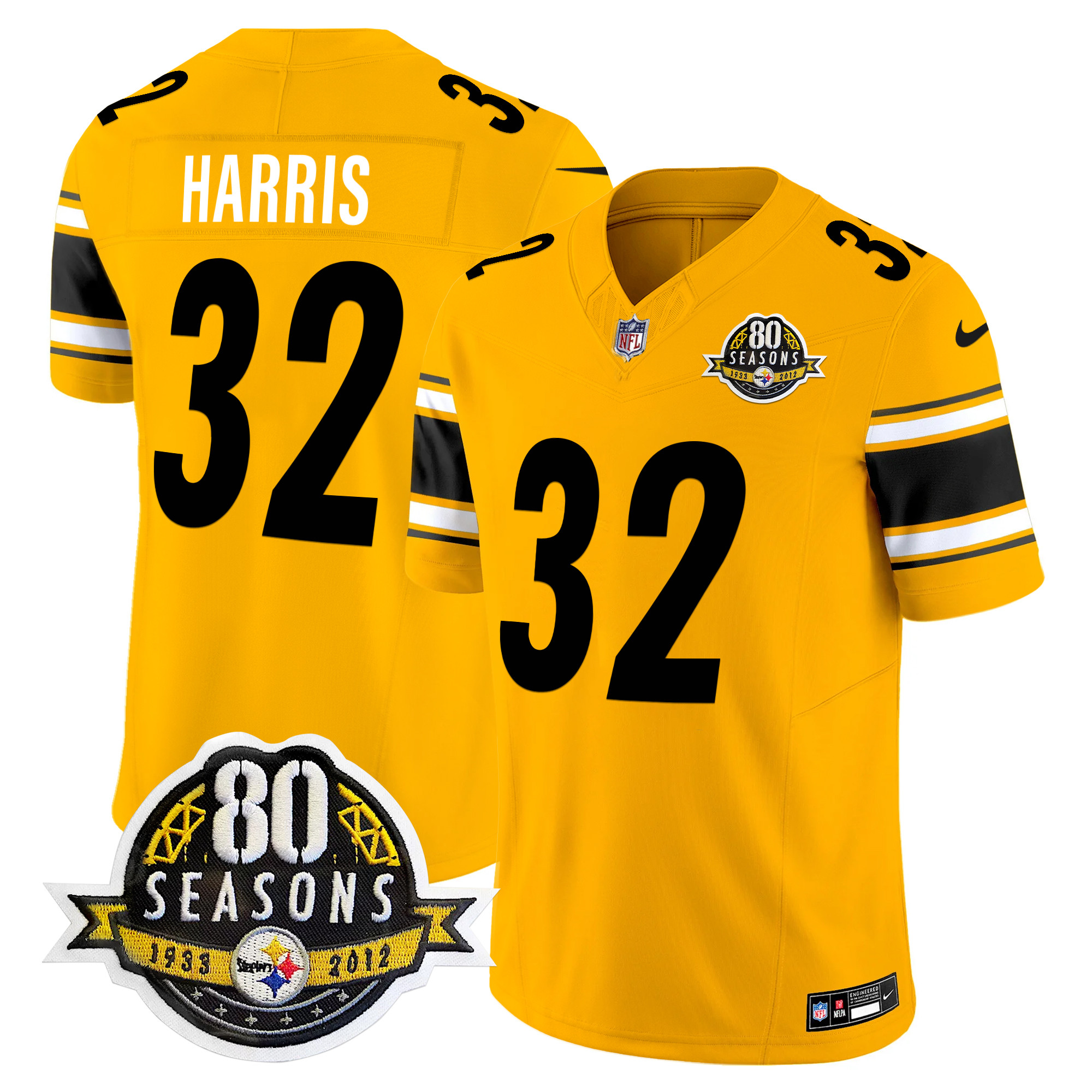 Men's Franco Harris Pittsburgh Steelers 80th Anniversary Patch Vapor Limited Gold Jersey - All Stitched